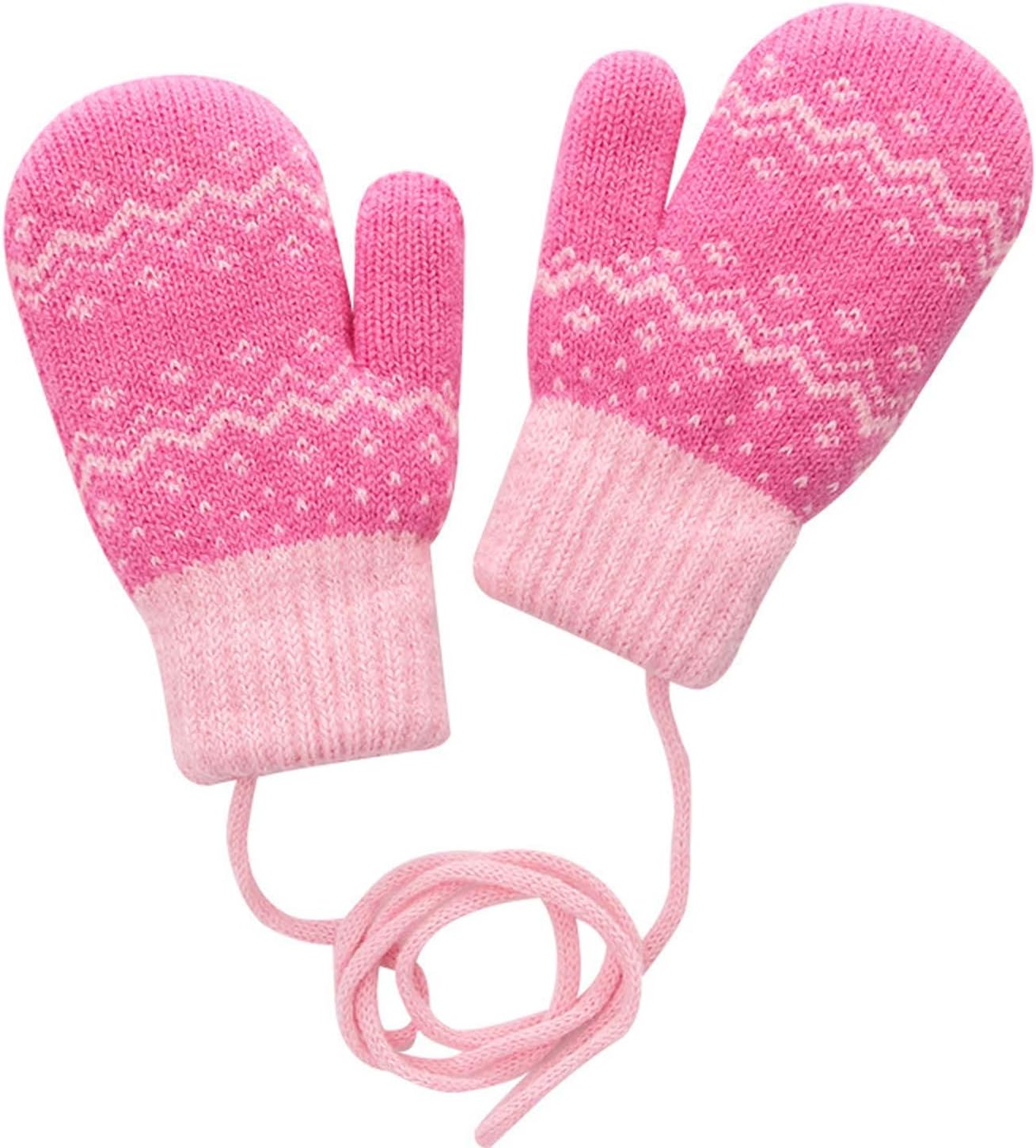 Toddler’s Plush Lined Knitted Mittens Thick Magic Stretchy Mitts Winter Warm Gloves Double Layers Fluffy Gloves