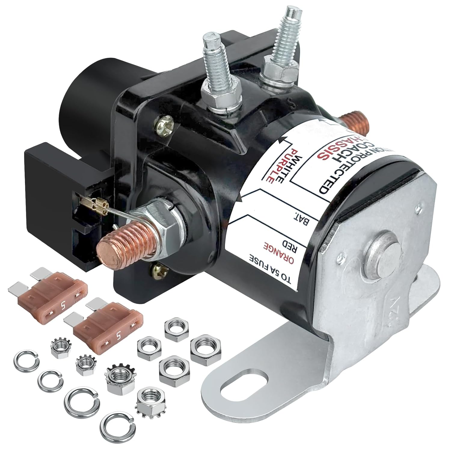 0100055000 Battery Disconnect Relay, 12V 100A Magnetic Latching Relay w/Fuses - Direct Replacement for 01-00055-000 RV/Marine Cut Off Solenoid Switch