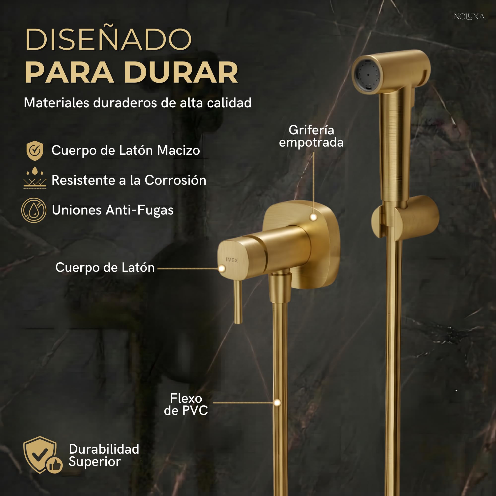 IMEX - Douche Bidet Eau Froide et Chaude Couleur Doré | Robinet Bidet Encastré pour WC Or Brossé | Douche Hygiénique Monocommande pour Toilettes | Robinetterie Substitut de Bidet | Série Toscane