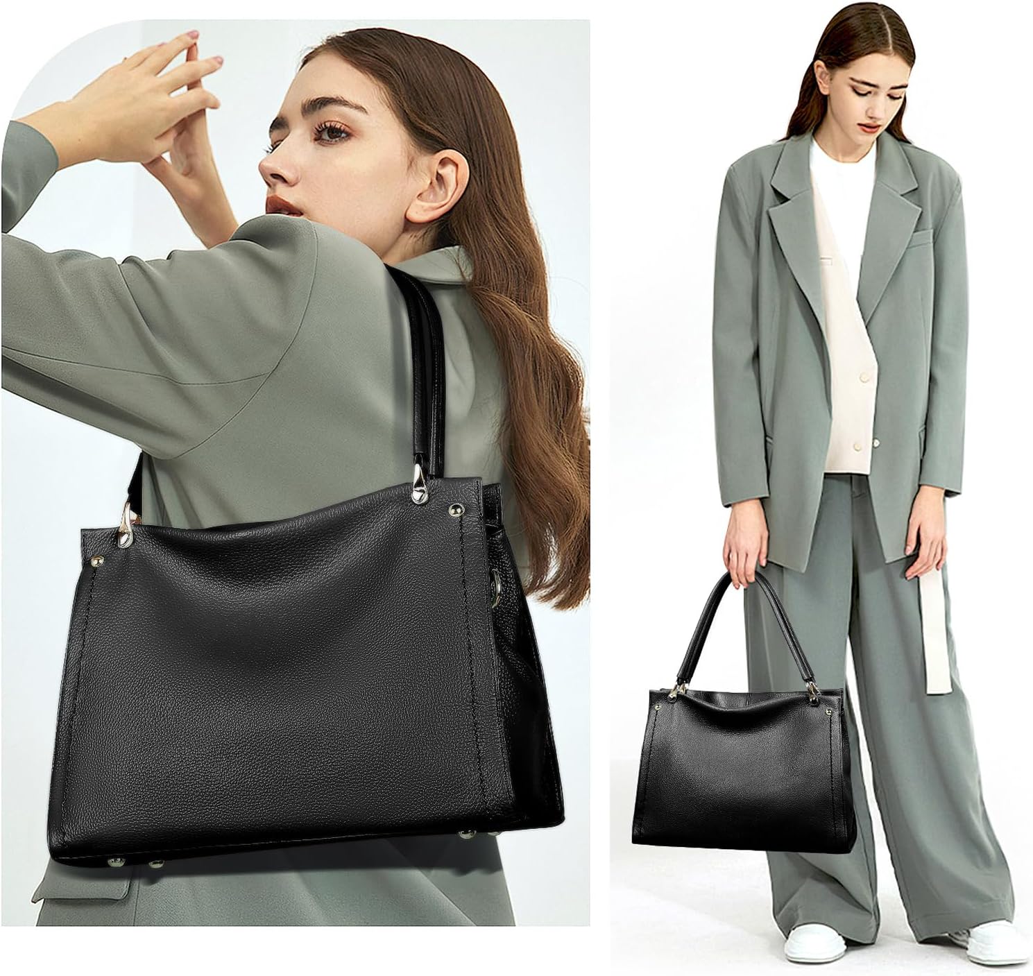 KOGTLA Women's Genuine Leather Purses with Detachable Satchel Strap, Ladies Tote Bag Handbags Top-Handle Shoulder Hobo Bags - Image 2