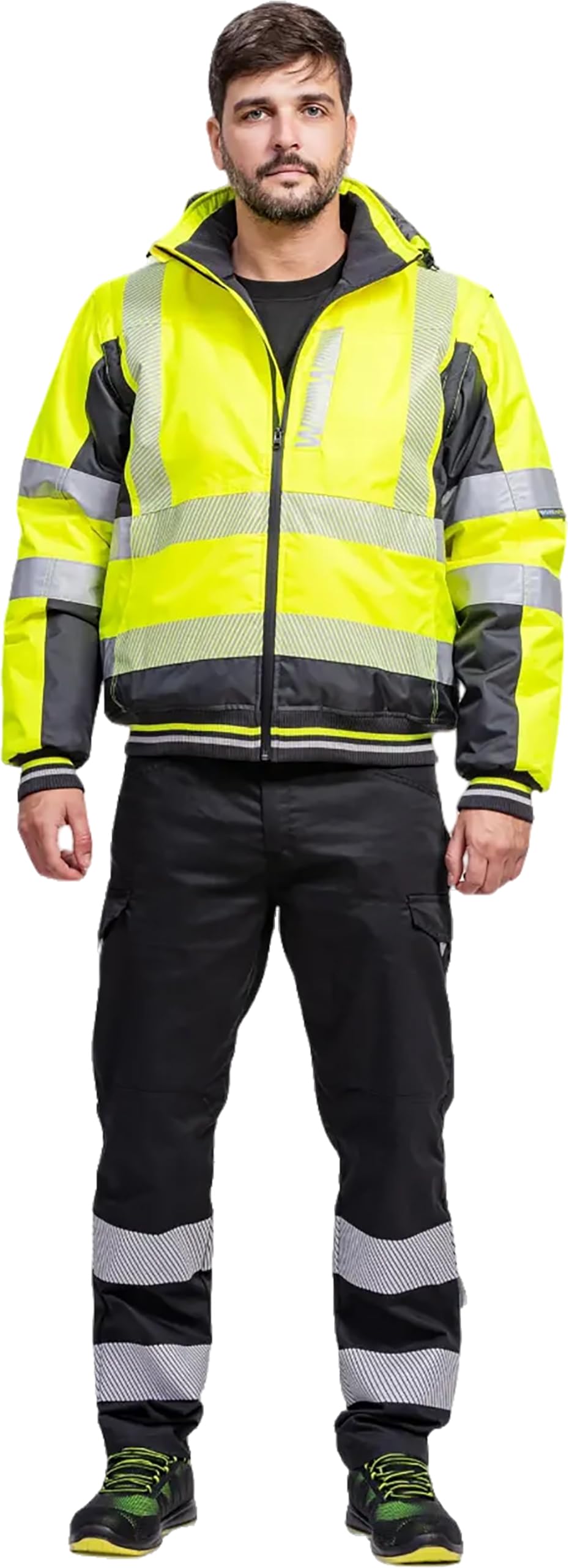 WORKTEAM Cazadora Piloto Alta Visibilidad Impermeable Acolchada con Mangas Desmontables, Capucha, Cintas Reflectantes Segmentadas, para Frío Intenso (580 gr/m2), Hombre