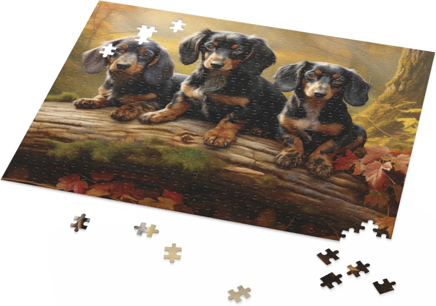 Jigsaw Puzzles 1000 Piece for Adults - Dogs in Forest - Dachshund Dogs in Autumn Park Fun Puzzle Educational Family Game Toys Adults Home Decoration Colorful Puzzle Gifts