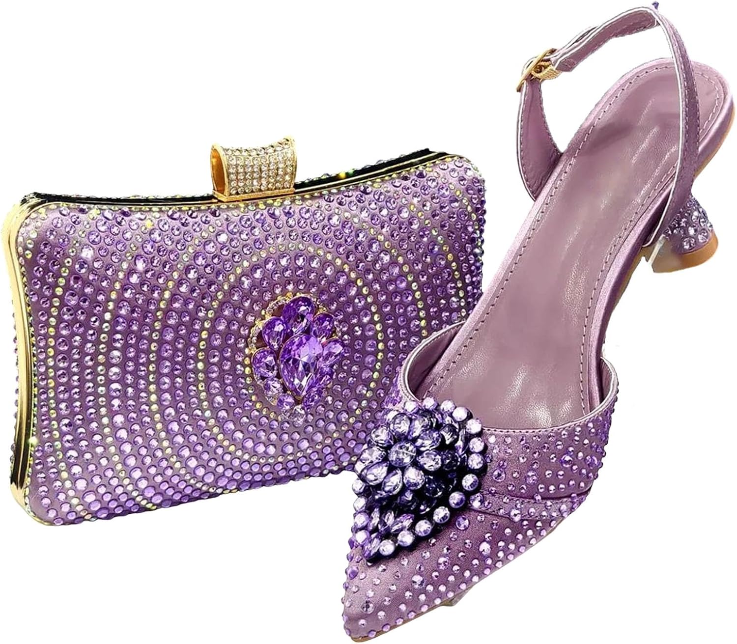 Women Matching Shoe and Purse Set Elegant Rhinestone High Heels and Evening Clutch for Wedding Party Prom Dress