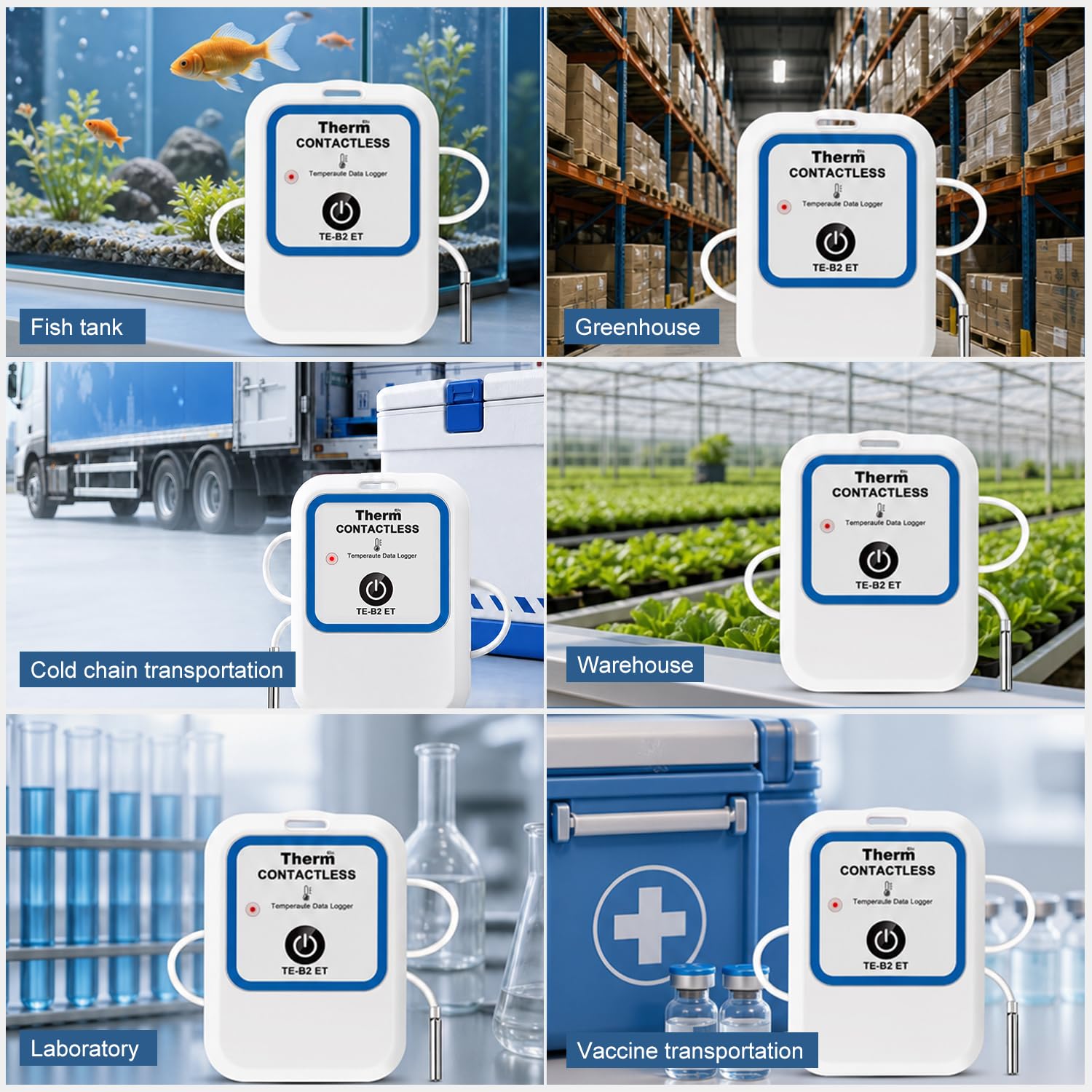 ThermElc TE-B2 ET 5-Pack registrador datos temperatura Bluetooth, kit de mapeo de almacén reutilizable con sonda externa, recopilación de datos por lotes y análisis de gradiente multidispositivo