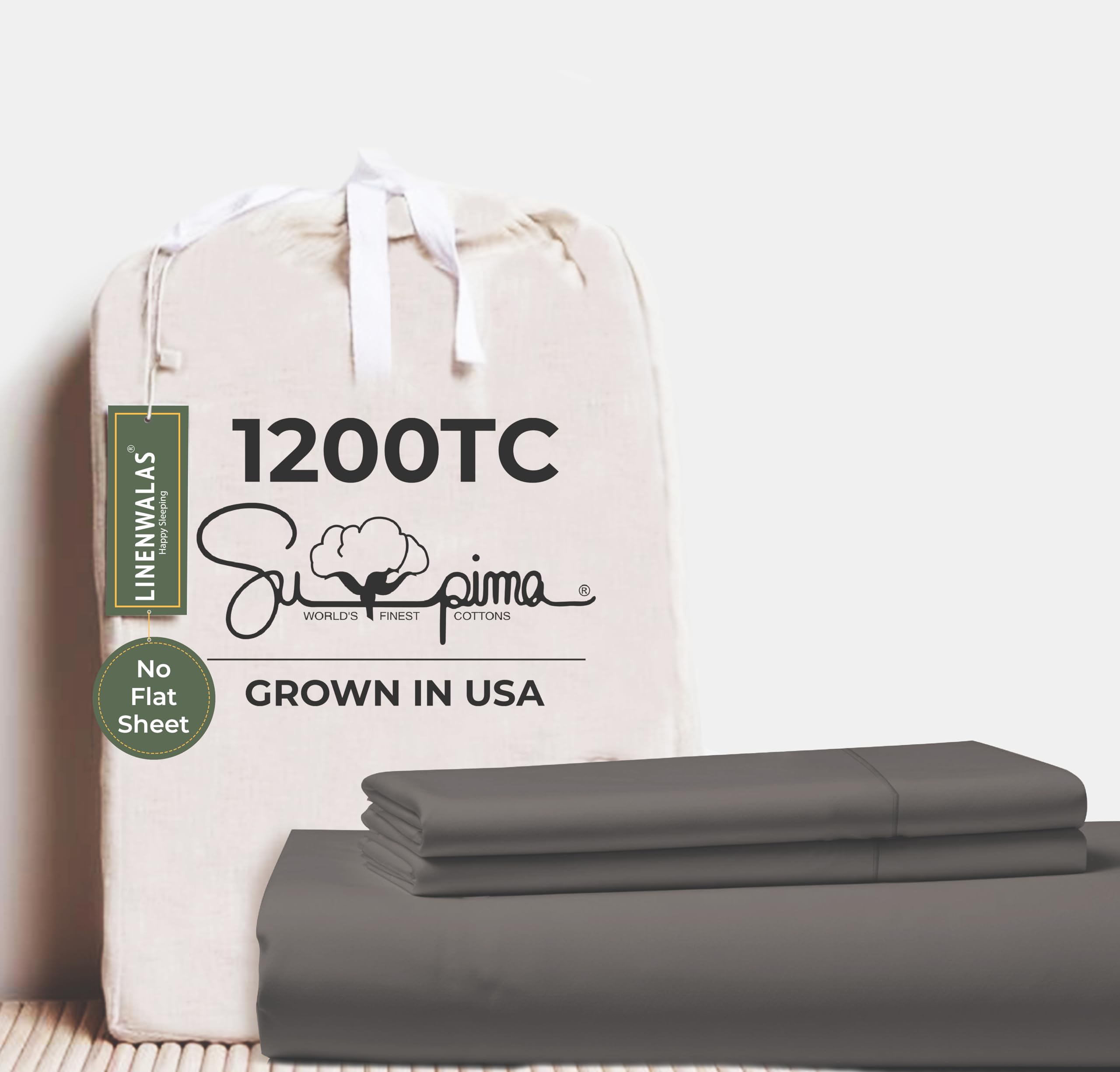 SGI 1200 Thread Count Supima Cotton King Sheet Set - Ultra Soft, Cooling & Deep