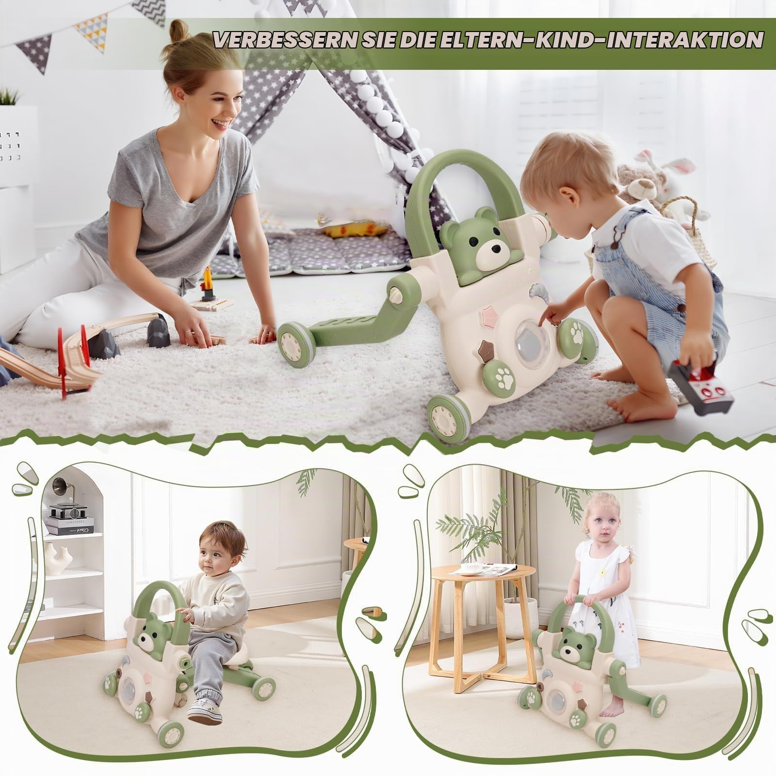 Baby Lauflernwagen 3 in1,mit Lichtern, Musik und Spielzeug,Regulierbarer Geschwindigkeit Baby Walker,Roller,Laufräder,Kann das Gewicht Erhöhen,Geschwindigkeit Für Babys ab 6 Monaten