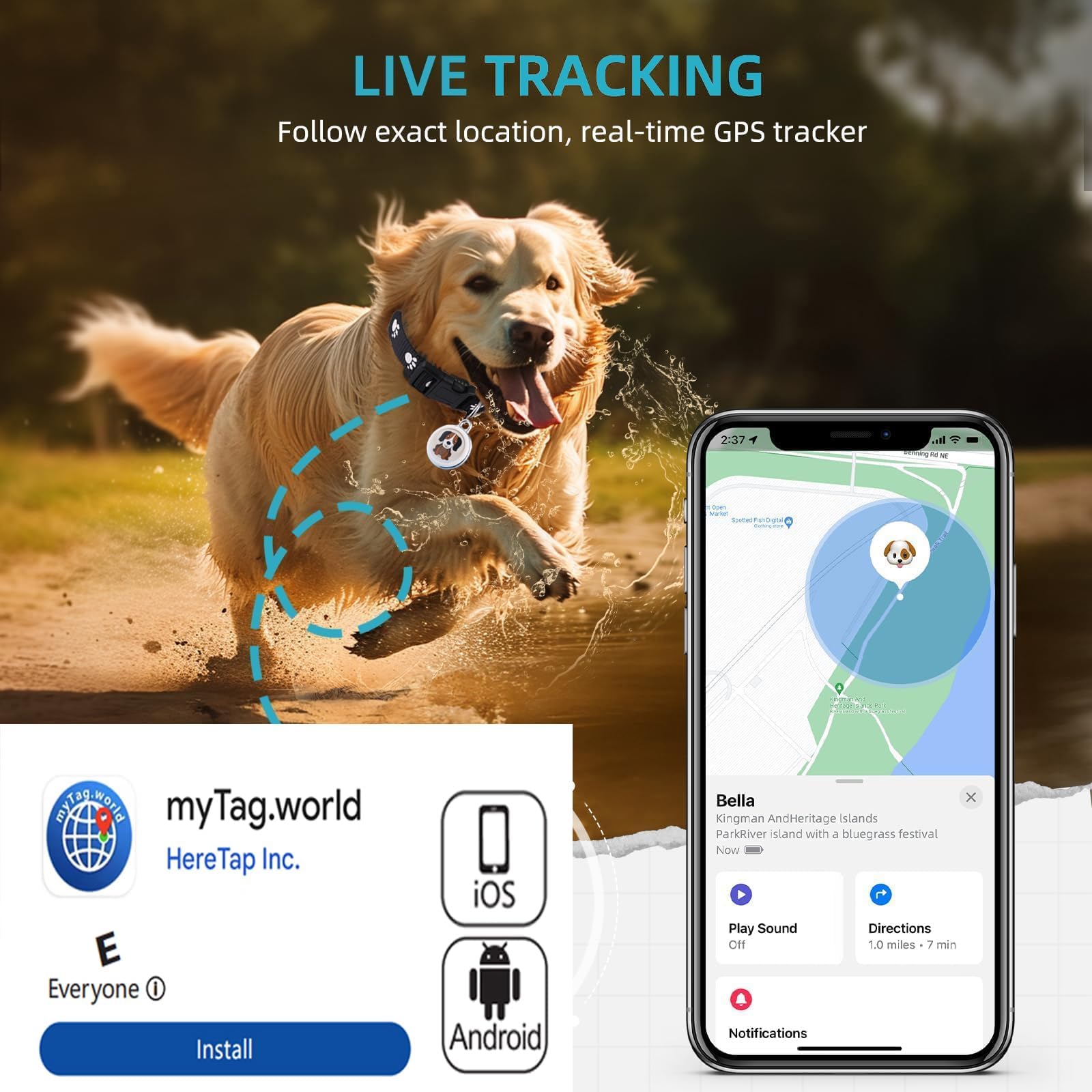 Dog Tracker GPS-GPS Dog Collar-GPS Tracker for Dogs| Dual-System Tracker | Android and iOS Universal | No Monthly Fee | Waterproof | Works with Any Collar - image 2