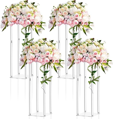 Jarrón acrílico alto de 4 piezas para centros de mesa de boda, soporte de flores transparentes, columna geométrica floral, elegante soporte de disponible en Yaxa El Salvador