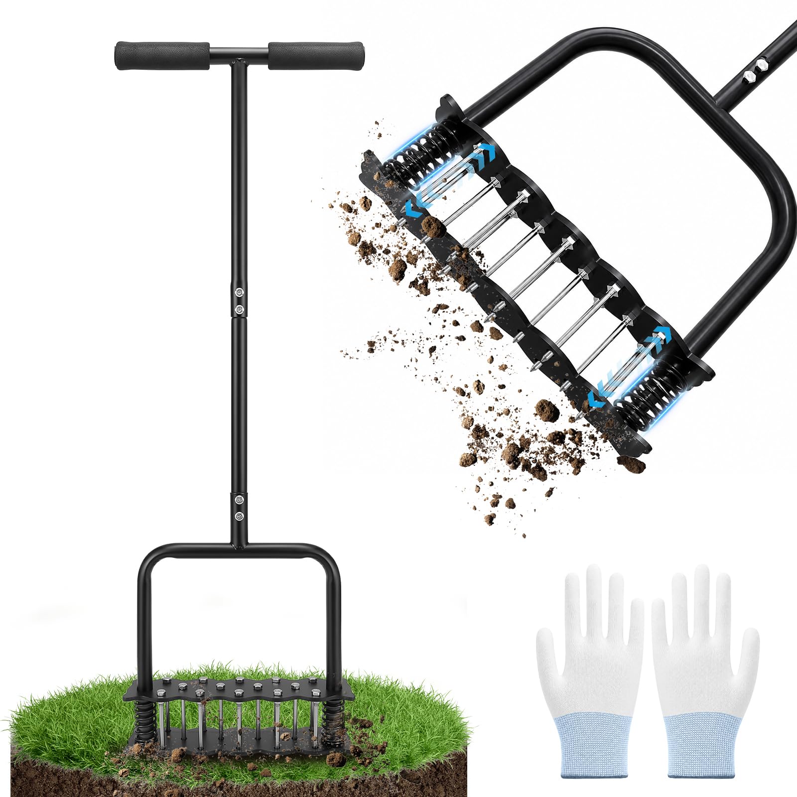 RoserRose Lawn Aerator, Ergonomic Foot Pedal Garden Tools with Double Coil Spring Auto-Cleaning, 14 Spikes, Saves Time & Effort, Ideal for Lawn Care and Gardeners
