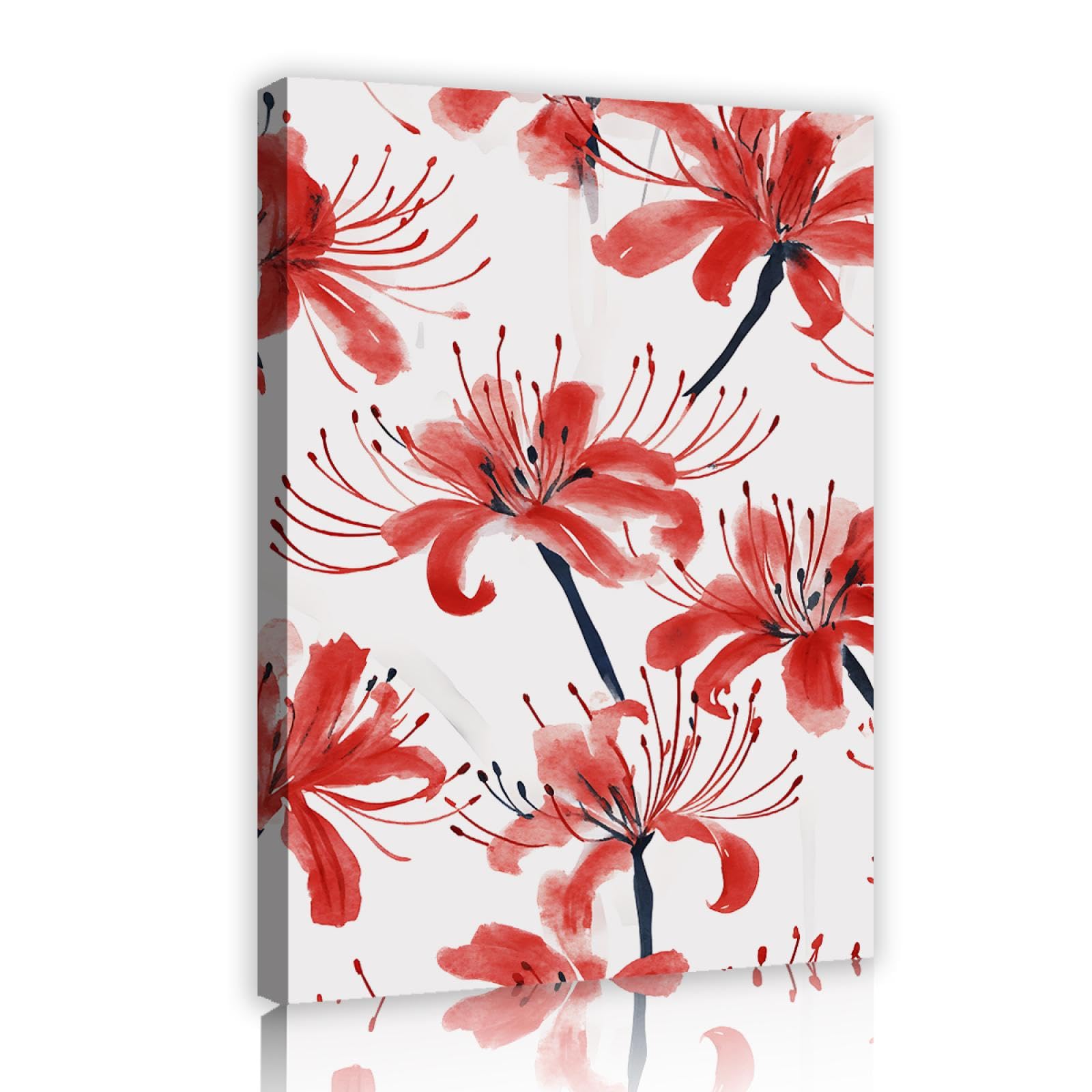 YUNART Acquerello Fiori Poster Stampe su tela Vintage stile orientale rosso Spider Lily stampe arte della parete per soggiorno lounge 45x68cm Innerframe