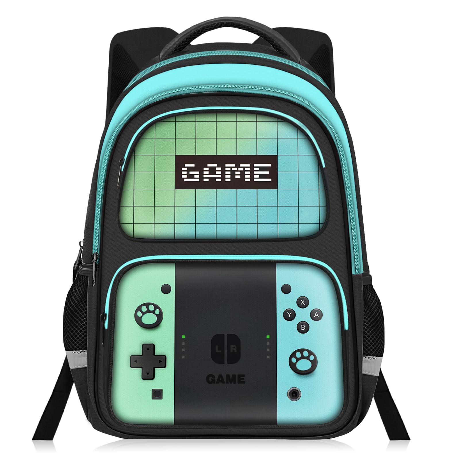 JIRAIKEI Kids Backpack For Boys，Gamer Boys Backpack For Children Teens Elementary Middle School, 17″ Students Bookbag