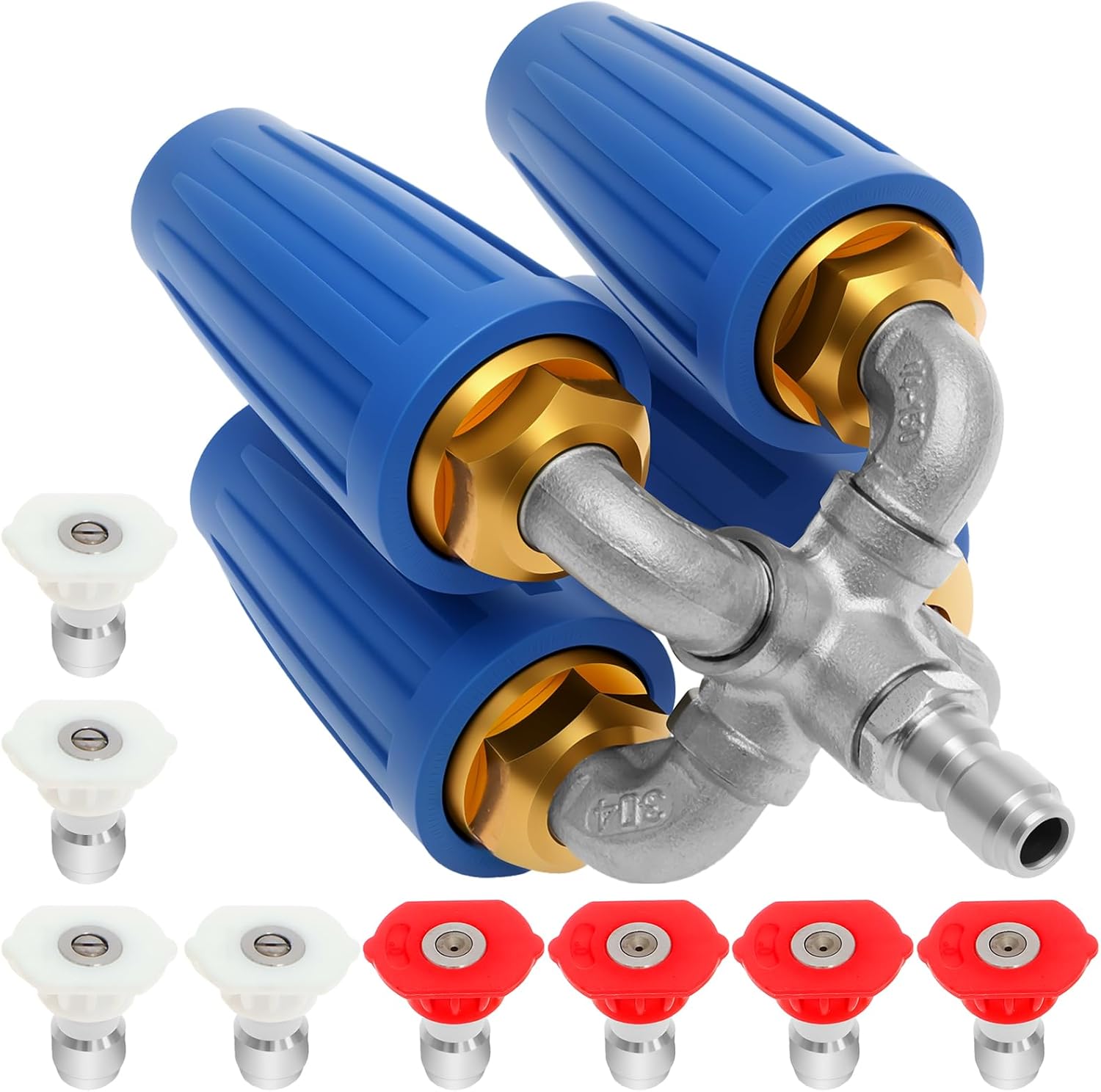 Turbo Nozzle Pressure Washer, 4000 PSI Rotating Power Washer Quick Release with 360°Rotating Spray Nozzle, 2.0 Orifice Universal Pressure Washer Nozzle Tips (4 Heads)