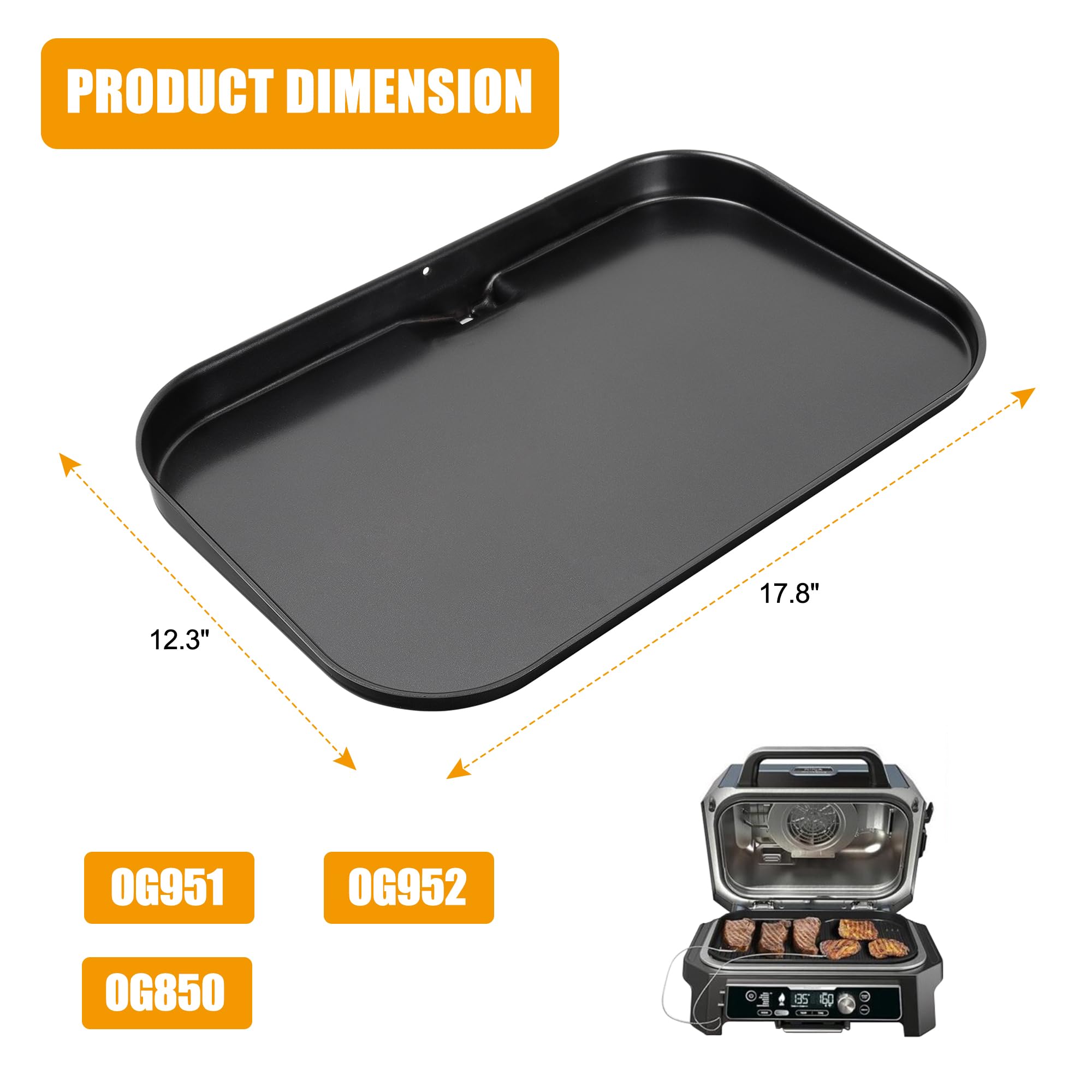 BBQ PLUS Griddle Plate for Ninja Woodfire OG951 OG850 OG952 Grill Accessories,Non-Stick Flat Top Cooking Griddle Pan Replacement Parts for Ninja OG800 OG900 Series Pro Connect XL Grill