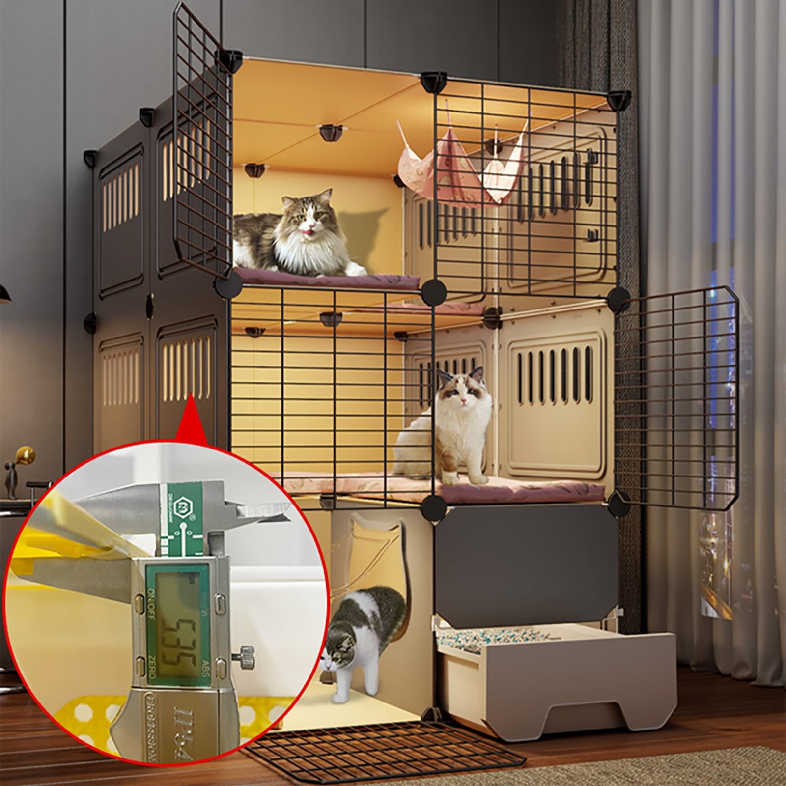 Gabbia per Gatti da Interno, recinti per Gatti, lettiera per Gatti Chiusa, Villa per Gatti, Grande Area Giochi per Gatti con Porta per Gatti, per 1-2 Gatti, furetti, cincillà, Conigli, Picco