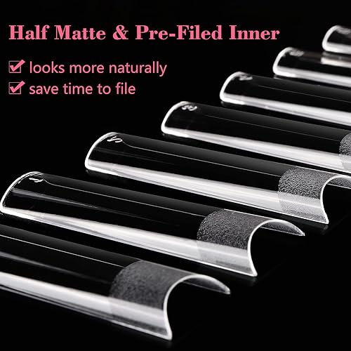 Miniatura 5 de Lionvison Puntas de uñas cuadradas sin curva C, punta de uñas transparente XL para uñas acrílicas profesionales, puntas de uñas largas rectas,