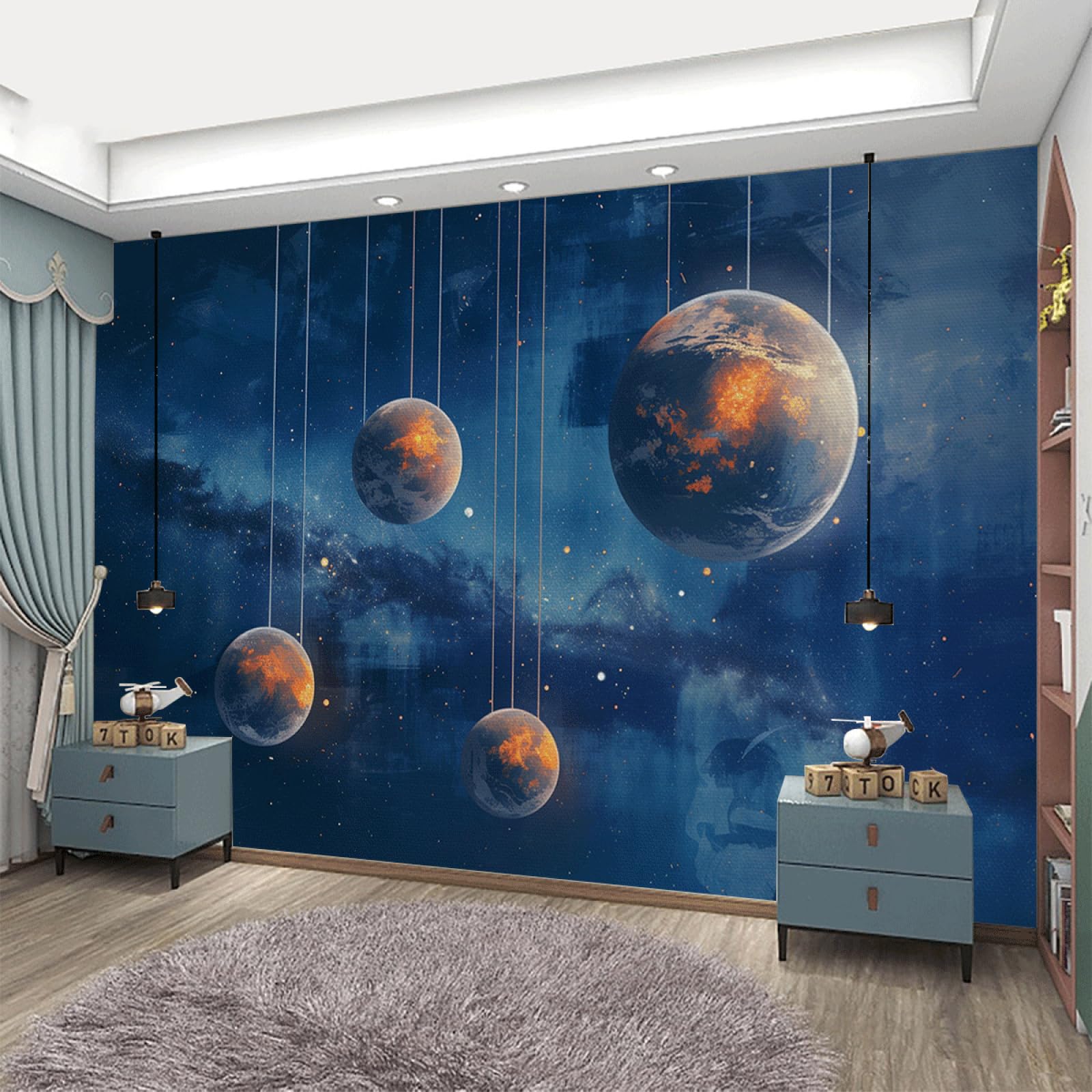 Fotomurales Decorativos Pared Círculo Azul Marino Murales Papel Pintado Pared Dormitorio Infantil Salón Antecedentes Televisivos Sin Pegamento Tela de Seda Papel Pintado 190x148cm
