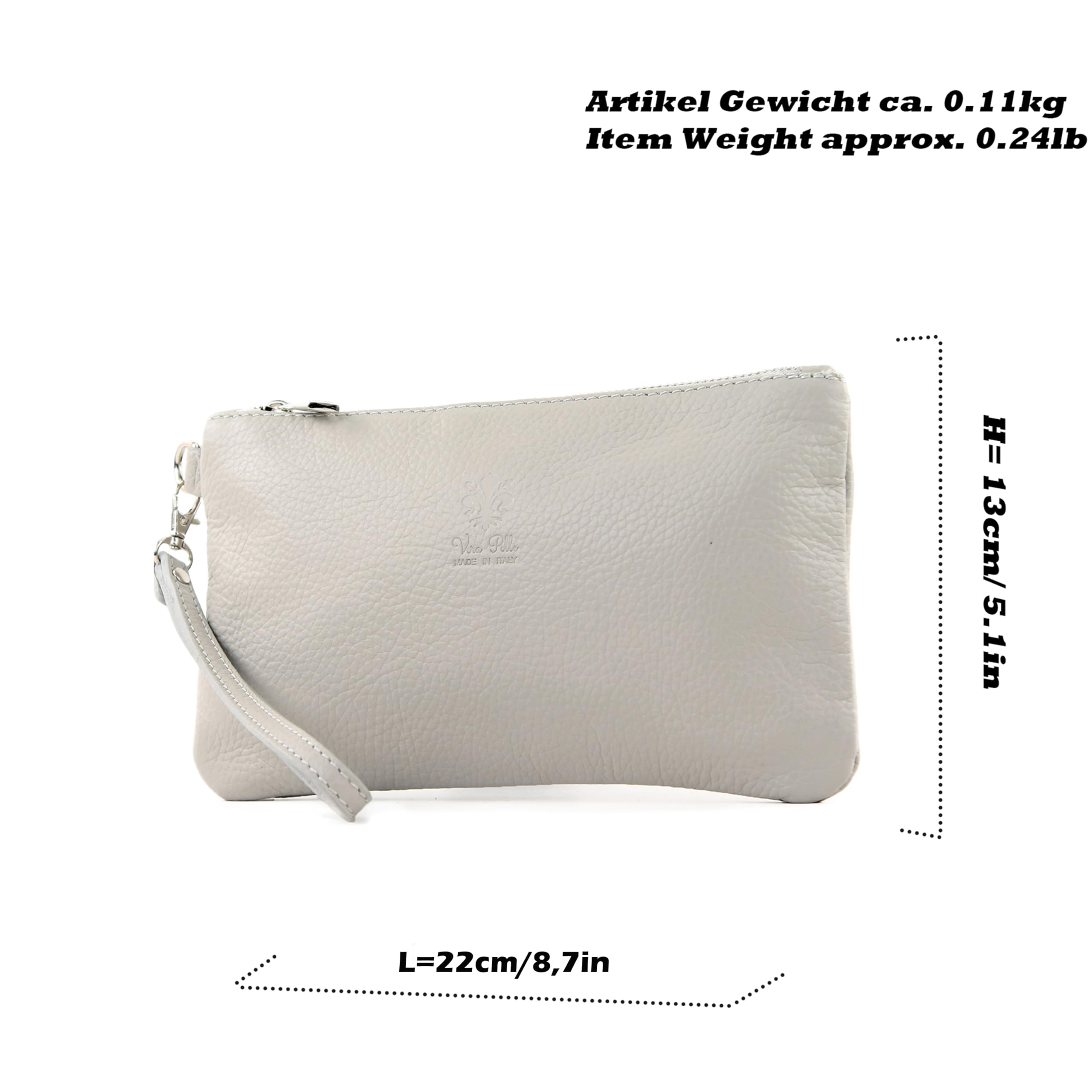 modamoda de T193 Damen Leder Clutch, Handgelenktasche Klein, 22 x 13 cm, Vielfarbig, Handmade in Italy