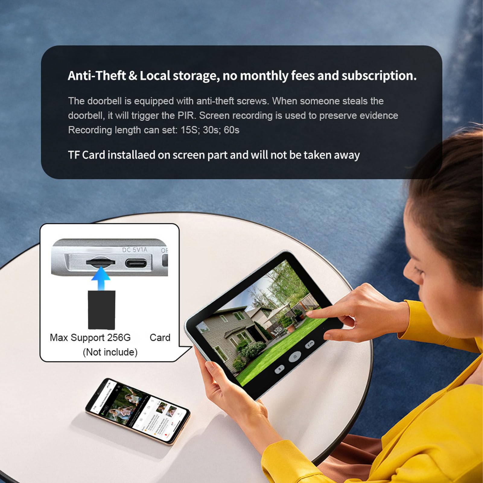 Videocitofono WiFi, Videocitofono 1080P con Display IPS 5 Pollici per Appartamenti Hotel, Grandangolo 150°, APP Rilevamento Movimento Monitoraggio Remoto Audio Bidirezionale