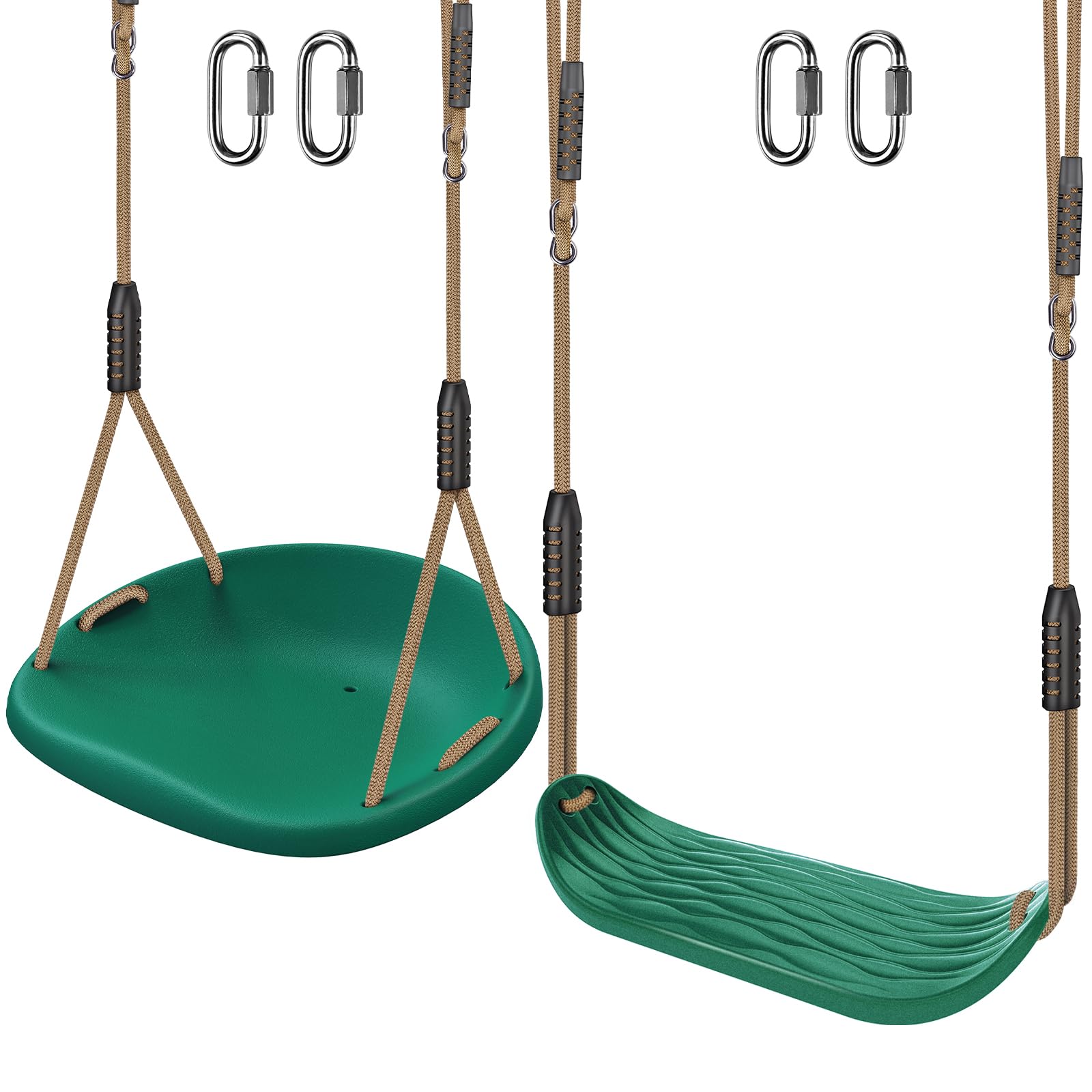 SELEWARE Paquete de 2 Asientos de Columpio de plástico Resistente con Cuerda Ajustable y conexión rápida, Accesorios de Repuesto para niños y Adultos, Columpio de árbol de Patio Trasero para