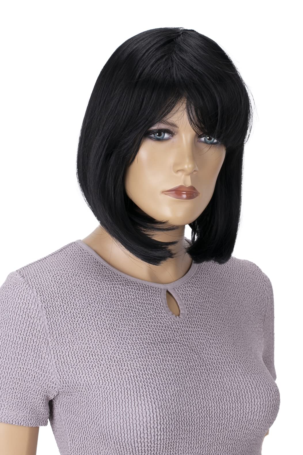 CAISHA Parrucca Bob Capelli Corti Cosplay Spettacolo Teatrale Fibra Sintetica Resistente Al Calore Liscio Nero WB2