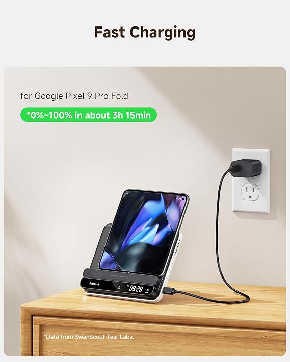 Dual Phone Wireless Charger for iPhone 17/16/15/14 Series, for Galaxy S25/S24/S23/S22, for Pixel 9 Pro Fold/8/7, Only for Pixel Watch 3/2(Not for Watch 4/1), Fitbit Versa 4/3/Sense 2, SwanScout 710FG2