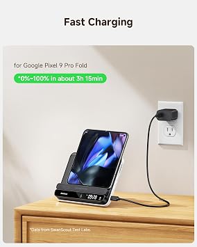 Dual Phone Wireless Charger for iPhone 17/16/15/14 Series, for Galaxy S25/S24/S23/S22, for Pixel 9 Pro Fold/8/7, Only for Pixel Watch 3/2(Not for Watch 4/1), Fitbit Versa 4/3/Sense 2, SwanScout 710FG2