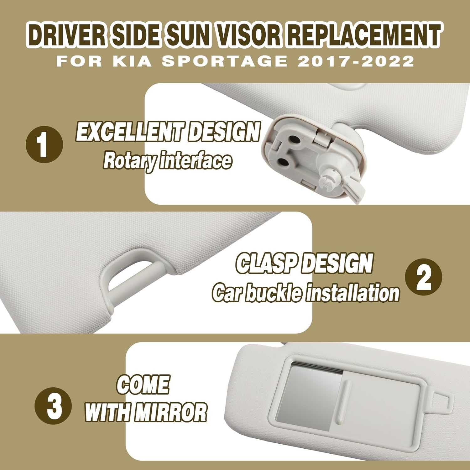 85210-D9110 Sun Visor Front Left Driver Side W/o Sunroof Replacement for KIA Sportage 2017 2018 2019 2020 2021 2022 Sun Protection Shade Makeup Mirror Gray