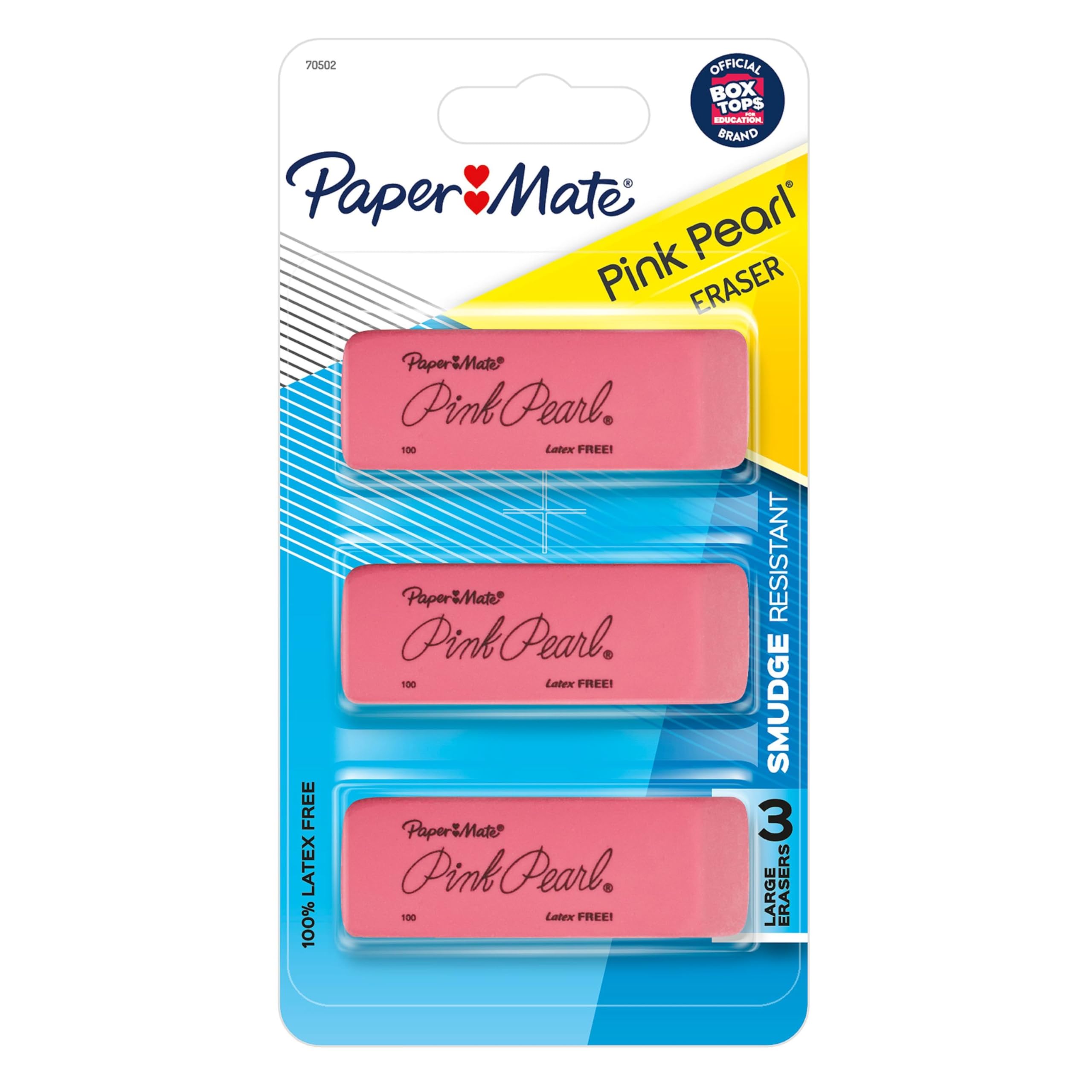 Paper Mate Pink Pearl Erasers, Large, 12 Packs of 3 (36 Erasers)