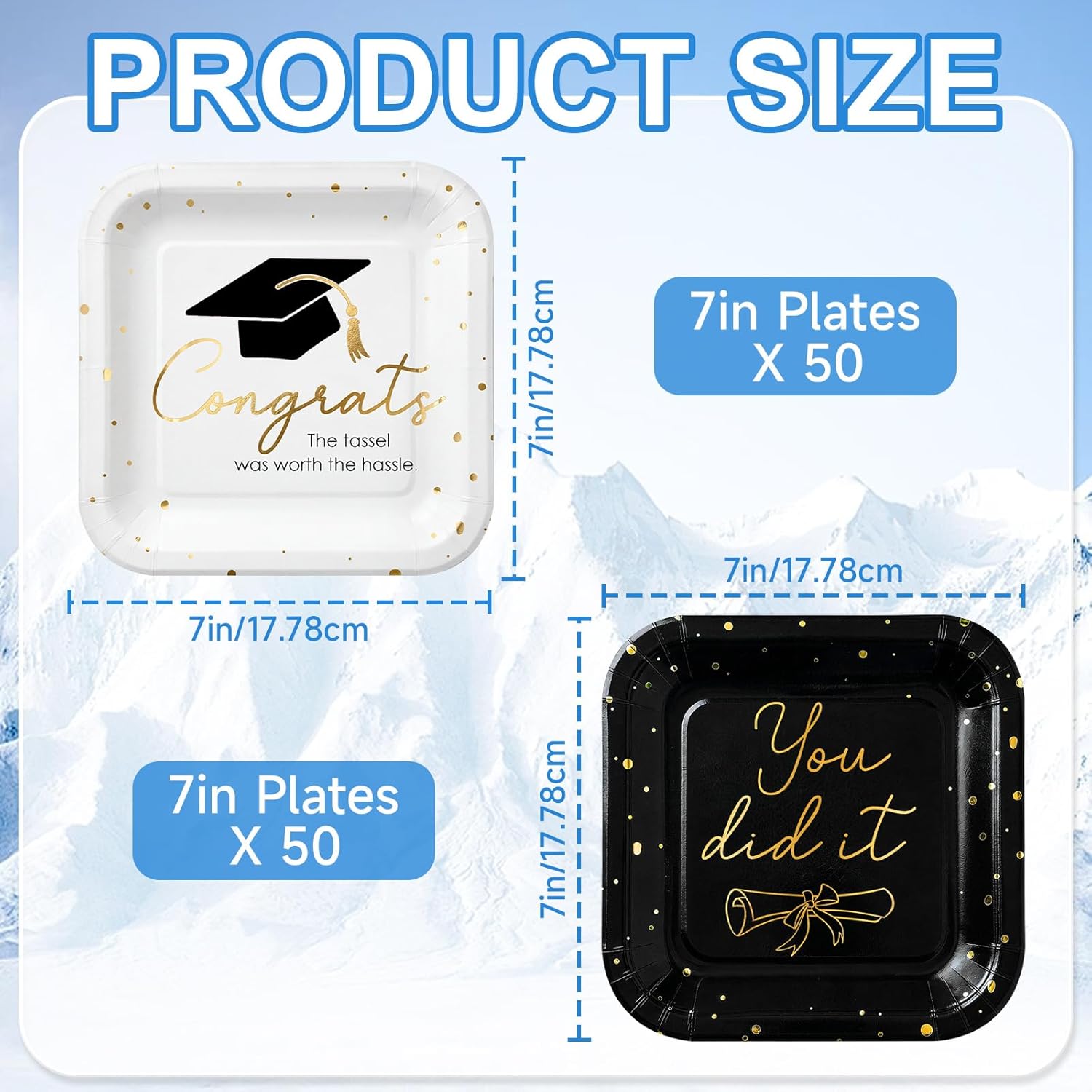 100pcs 2026 Graduation Party Decoration Plates Set, 7" Square Disposable Graduation Paper Plates, Class of 2026 Dessert Dinnerware Set for Congrats Grad Holiday Party Favors Decor, Black White