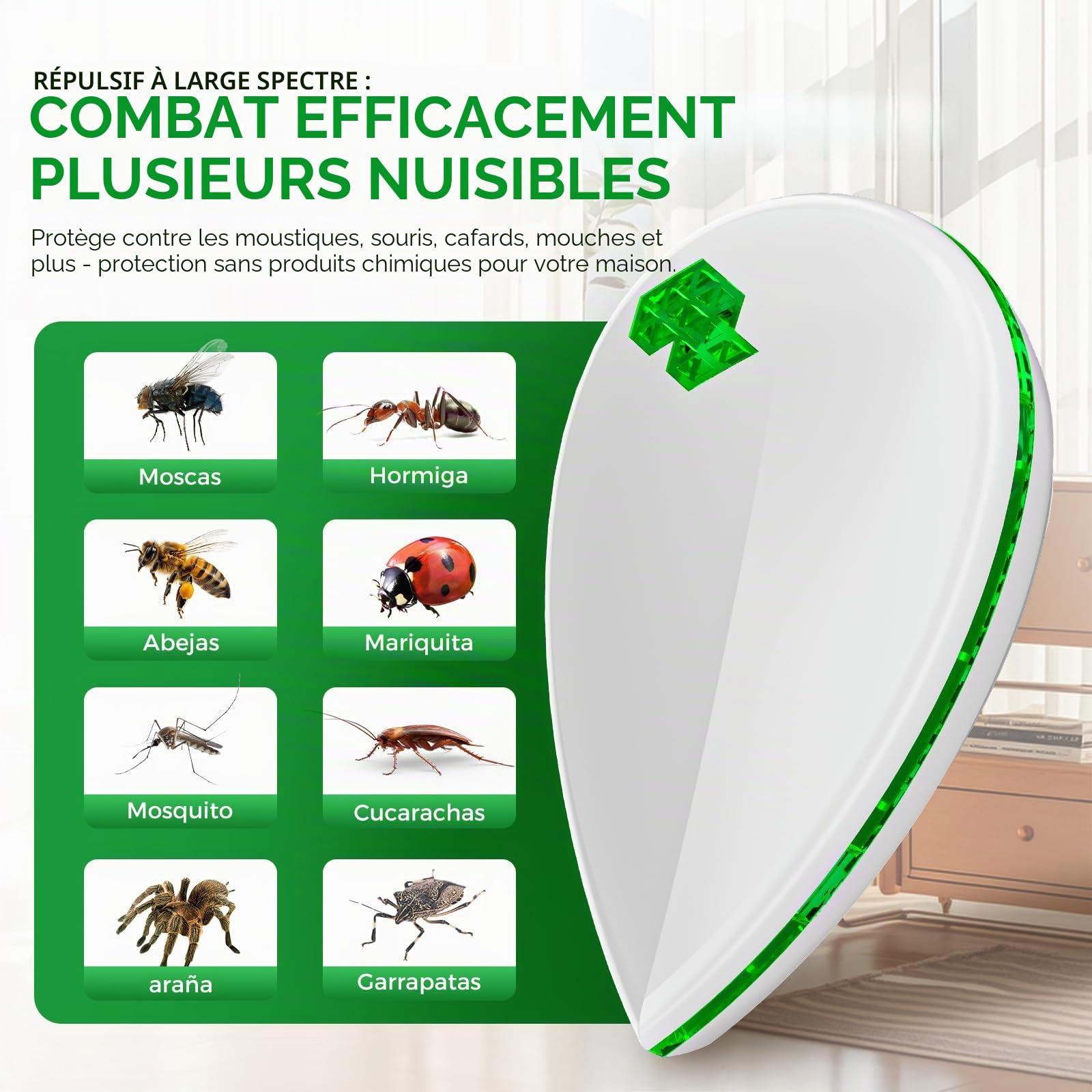 Répulsif Moustique Ultrason (Lot de 6) Anti Moustique Électronique Intérieur avec 3 Modes Intelligents & Veilleuse Anti Rongeurs,Souris,Mouche sans Danger pour Femme Enceinte et Bébé