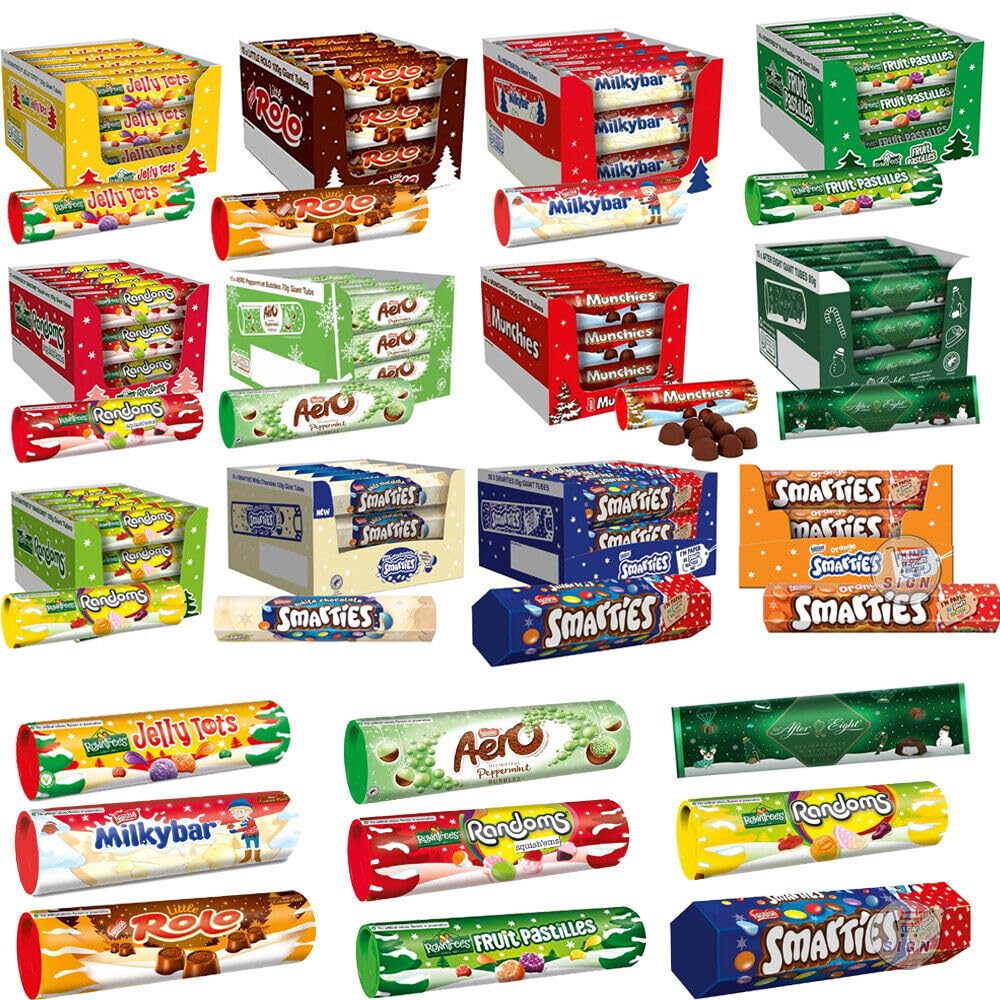 Christmas Sweets Hamper Box - Nestle Rolo, Aero Peppermint, Milkybar, Munchies, Rowntree's Fruit Pastilles, Jelly Tots, Smarties Etc Bulk Buy Rich Hamper (Random 10 Pcs)