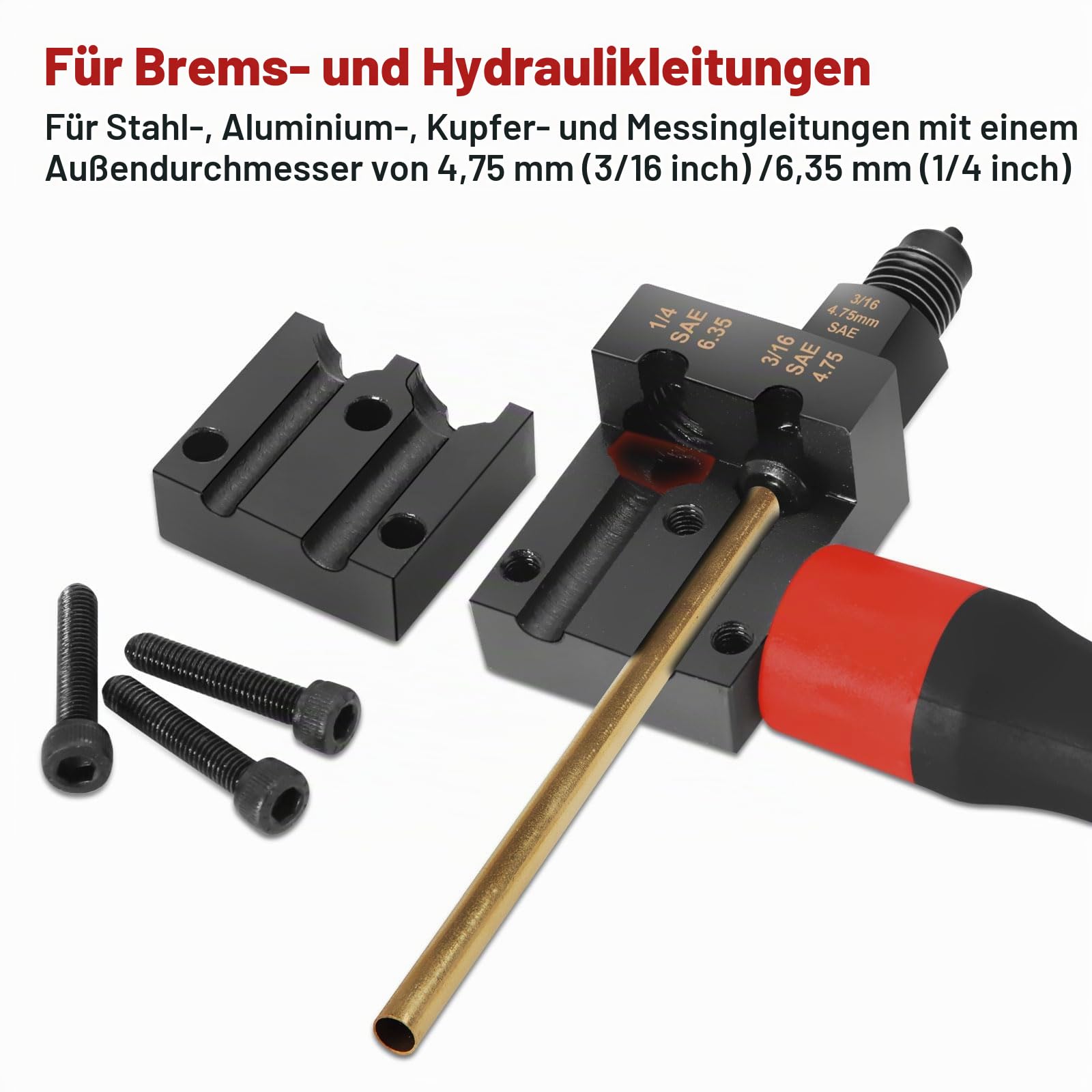RUIZHI Bremsleitung Bördelgerät für SAE Bördelungen, Doppelkopf-Bördelgerät Bremsleitung Kfz Set für 4,75 und 6,35 mm Kfz-Bremsleitungen, mit 7,62m Ø 4,75mm Bremsleitung und 16 Anschlüssen+5 Verbinder