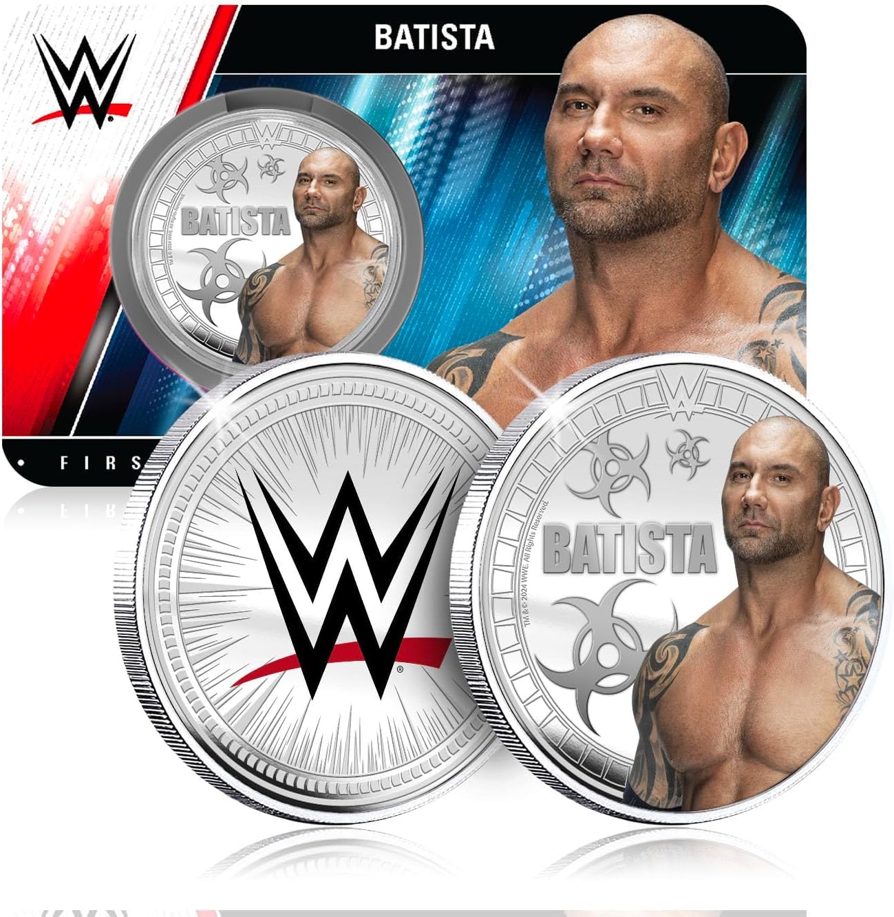 FANTASY CLUB Batista WWE 32 mm Oficjalna moneta kolekcjonerska – hołd dla zwierząt i wielokrotny mistrz świata – edycja limitowana dla fanów i kolekcjonerów