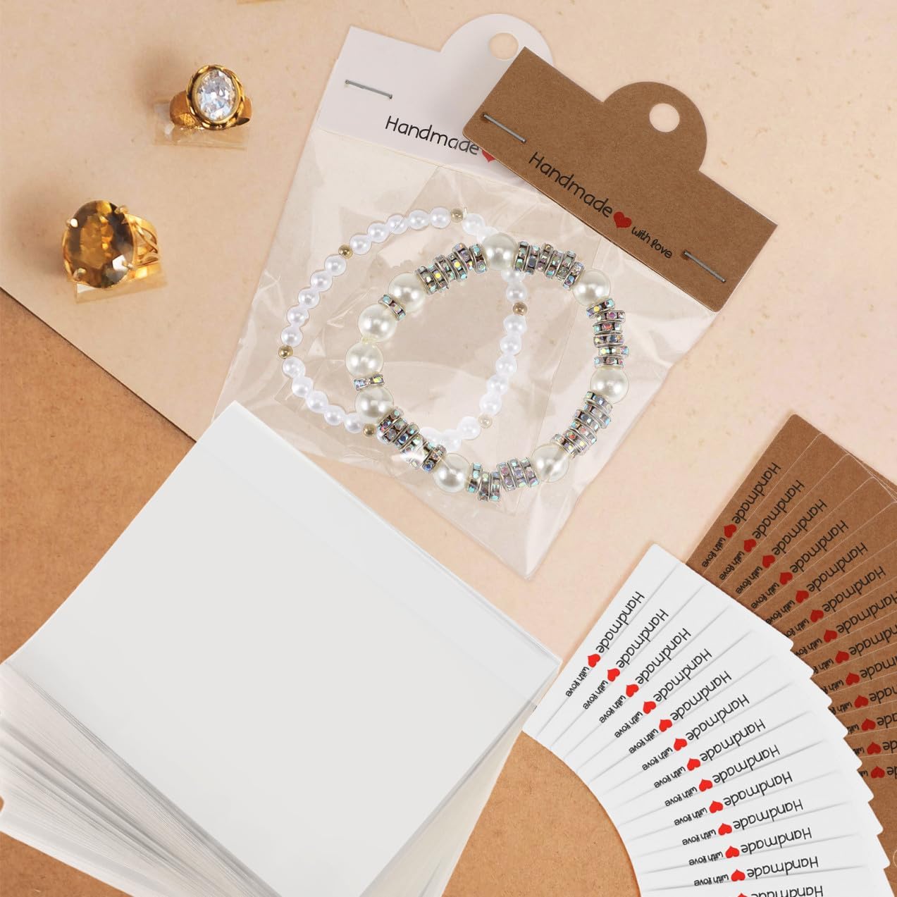 SEWOART 200pcs Kraft Paper Cards Necklace Packaging for Selling Jewelry Small Business Display Bags Handmade Craft Supplies