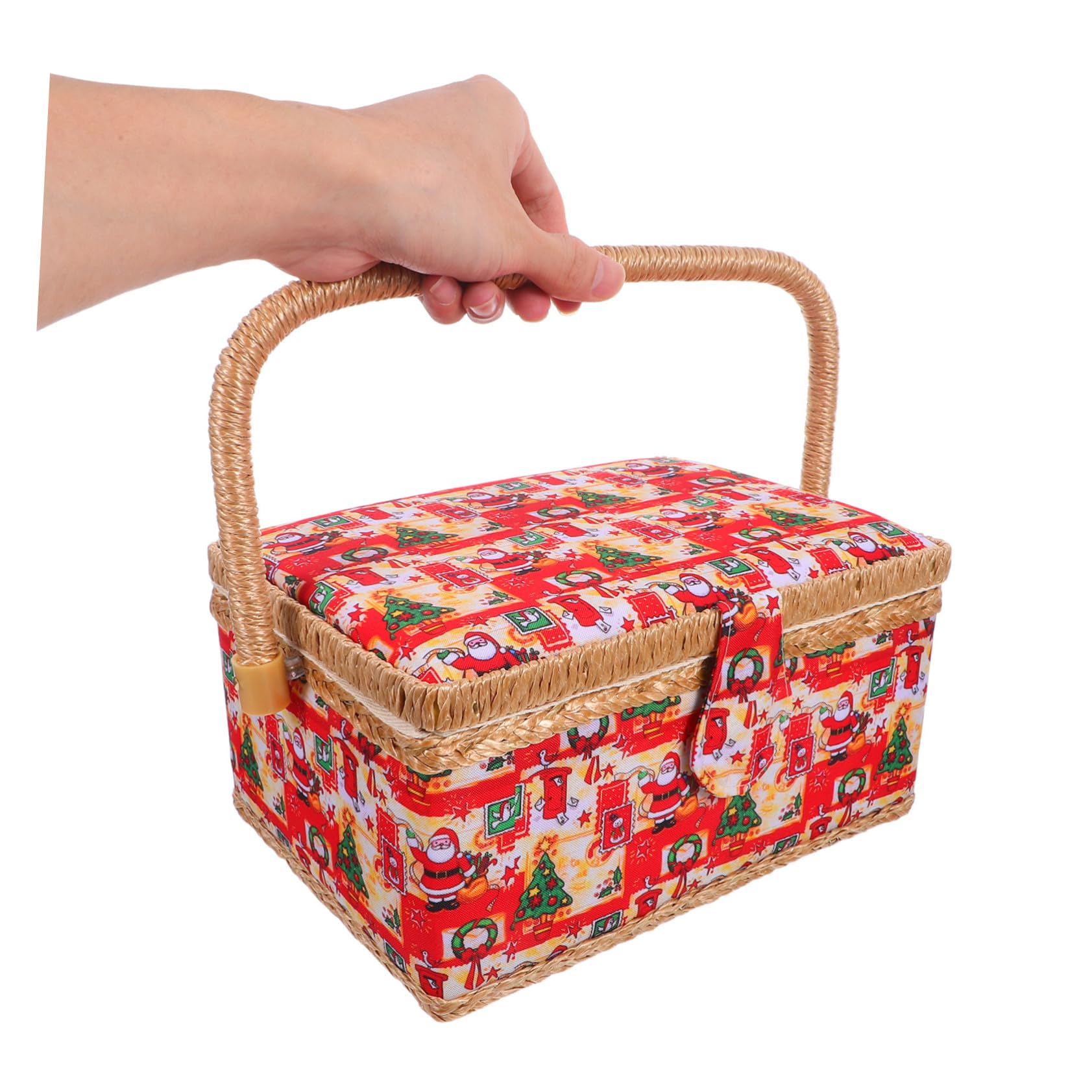Cesta de Costura con Caja de Obsequio de Navidad Tejida para Almacenar Hilos Agujas Tijeras y Otros Accesorios de Costura Interiores para Manualidades de Temporada