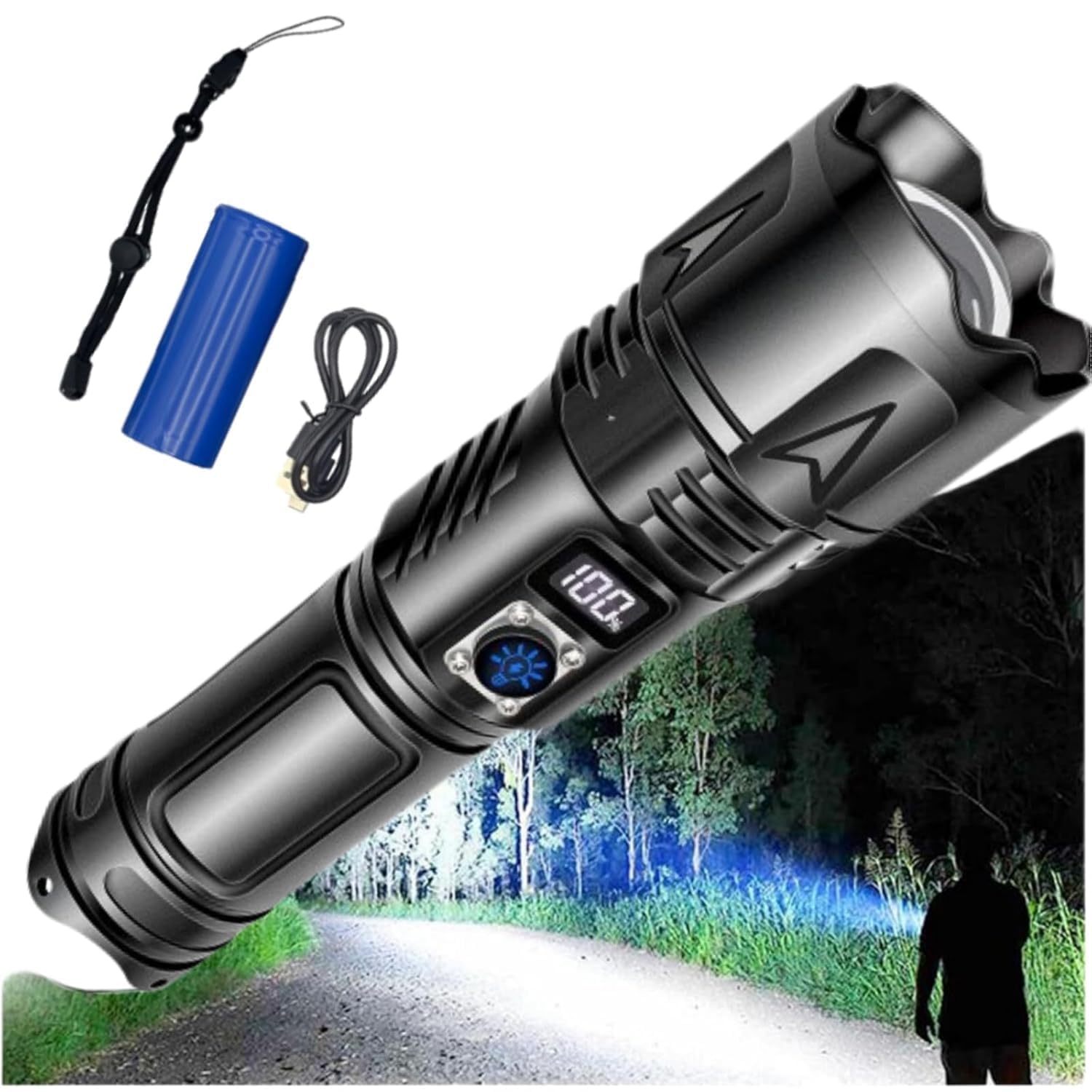 HOME EASE 1,000,000 Lumens High Power LED Flashlight, Super Bright USB Rechargeable Torch with Digital Display, 5 Lighting Modes, Zoomable Focus, IPX4 Waterproof Handheld Torch for Camping, Hiking-image-41
