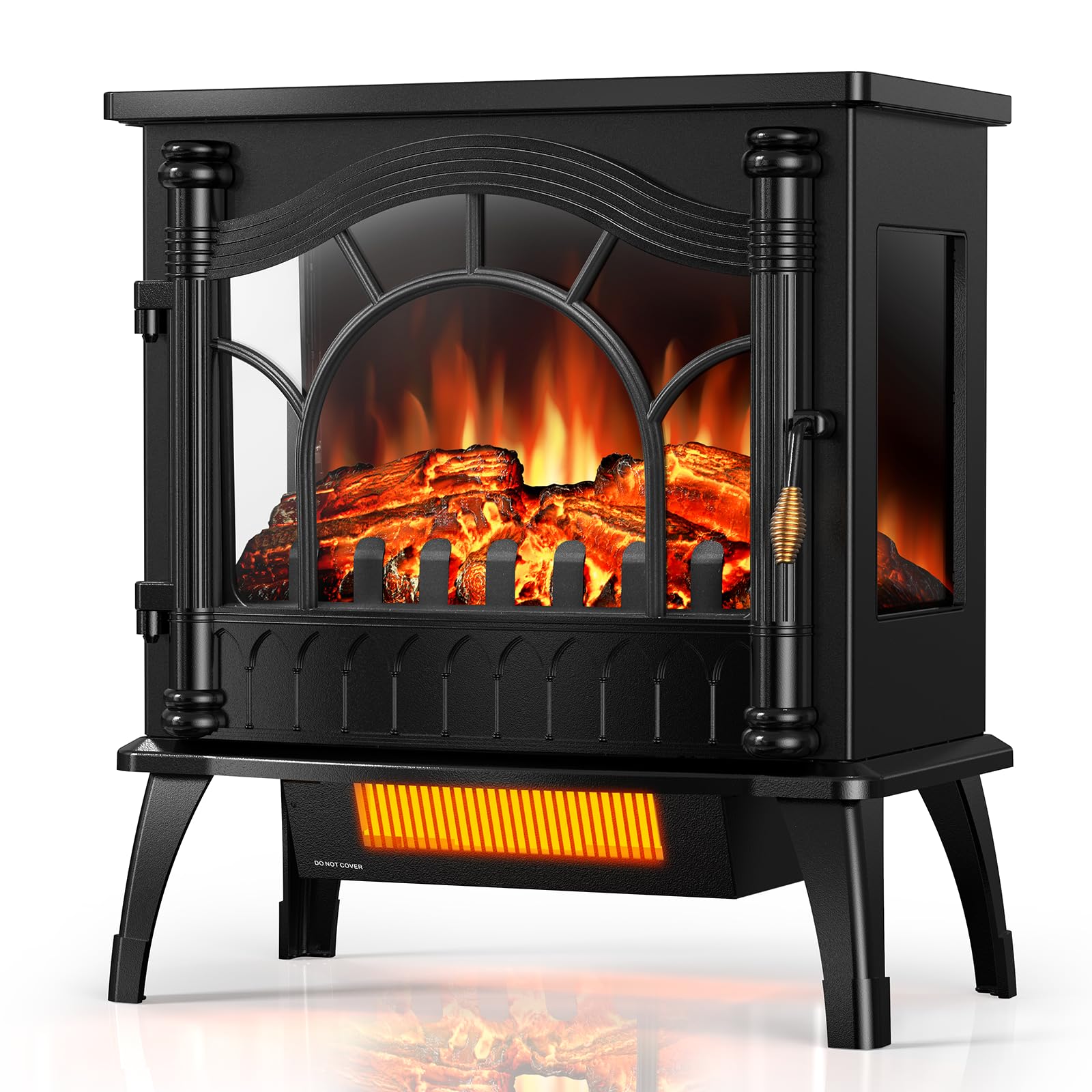 Electric Fireplace Heater Stove with 3D Flame, 1000/1500W & Flame-Only Mode | Freestanding Electric Fireplace Heater with 5100 BTU Output, Thermostat, Overheat Protection, for Indoor Use, Upgrade, 23 in, 23 in (Upgrade)