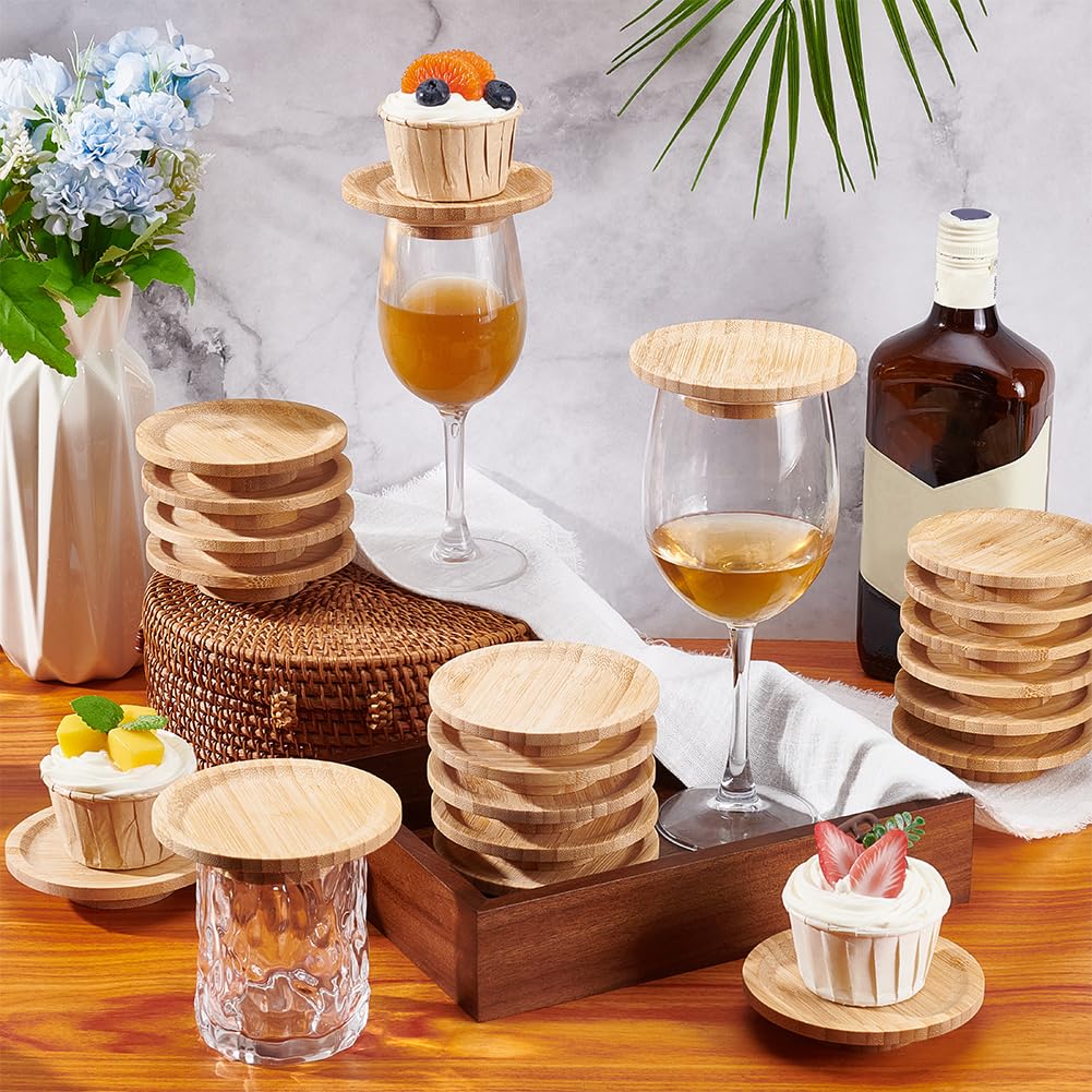 26 unidades de copas de vino con charcuterie de 9,8 cm, redondas, mini tablas de bambú que también sirven como accesorio para vasos, platos de aperitivos o accesorios de vino para
