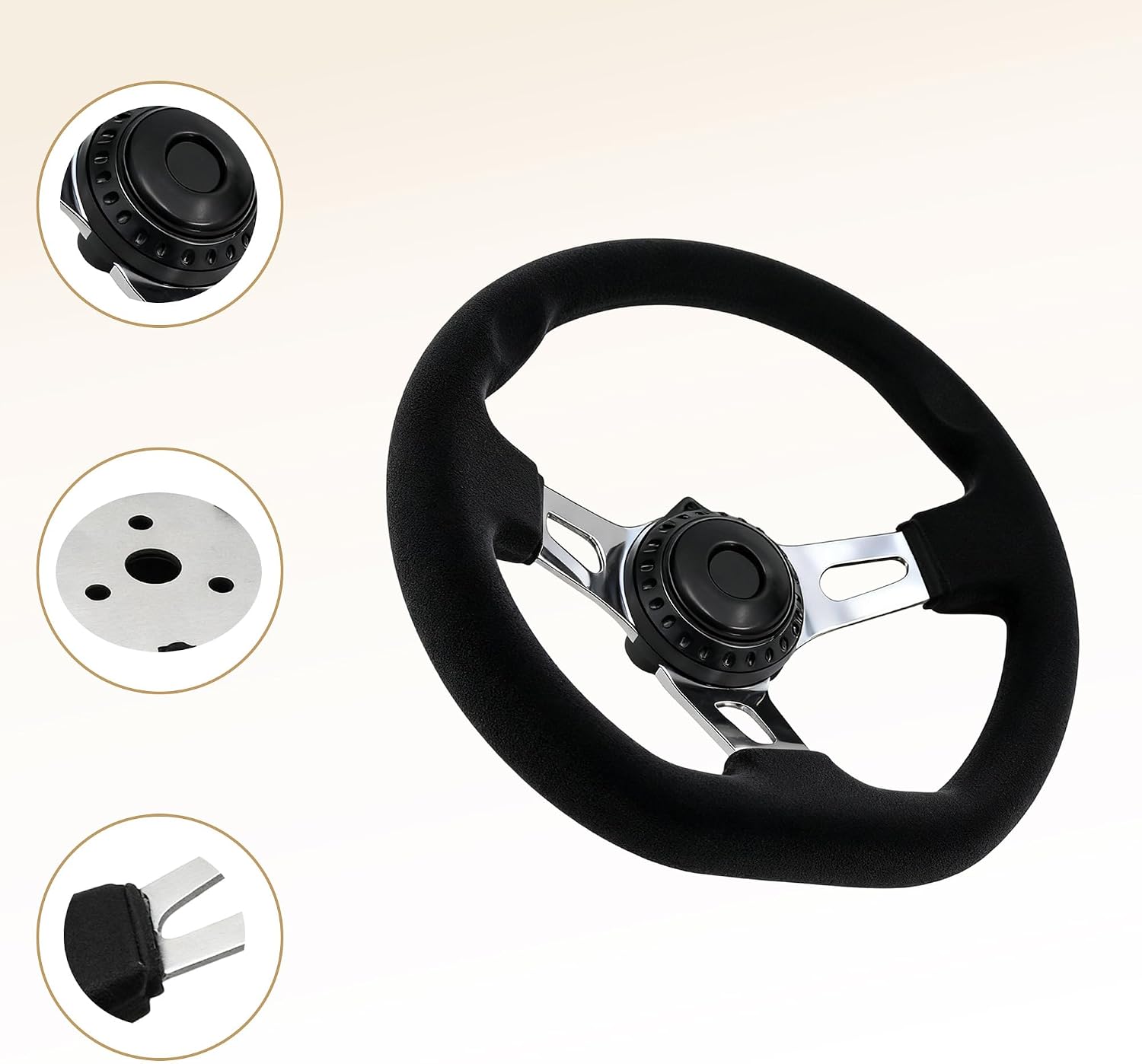 Off-Road Kart Steering Wheel 270mm 10.5inch 3 Spokes Vehicle PU Foam Interior Steering Wheel For Go Kart Black