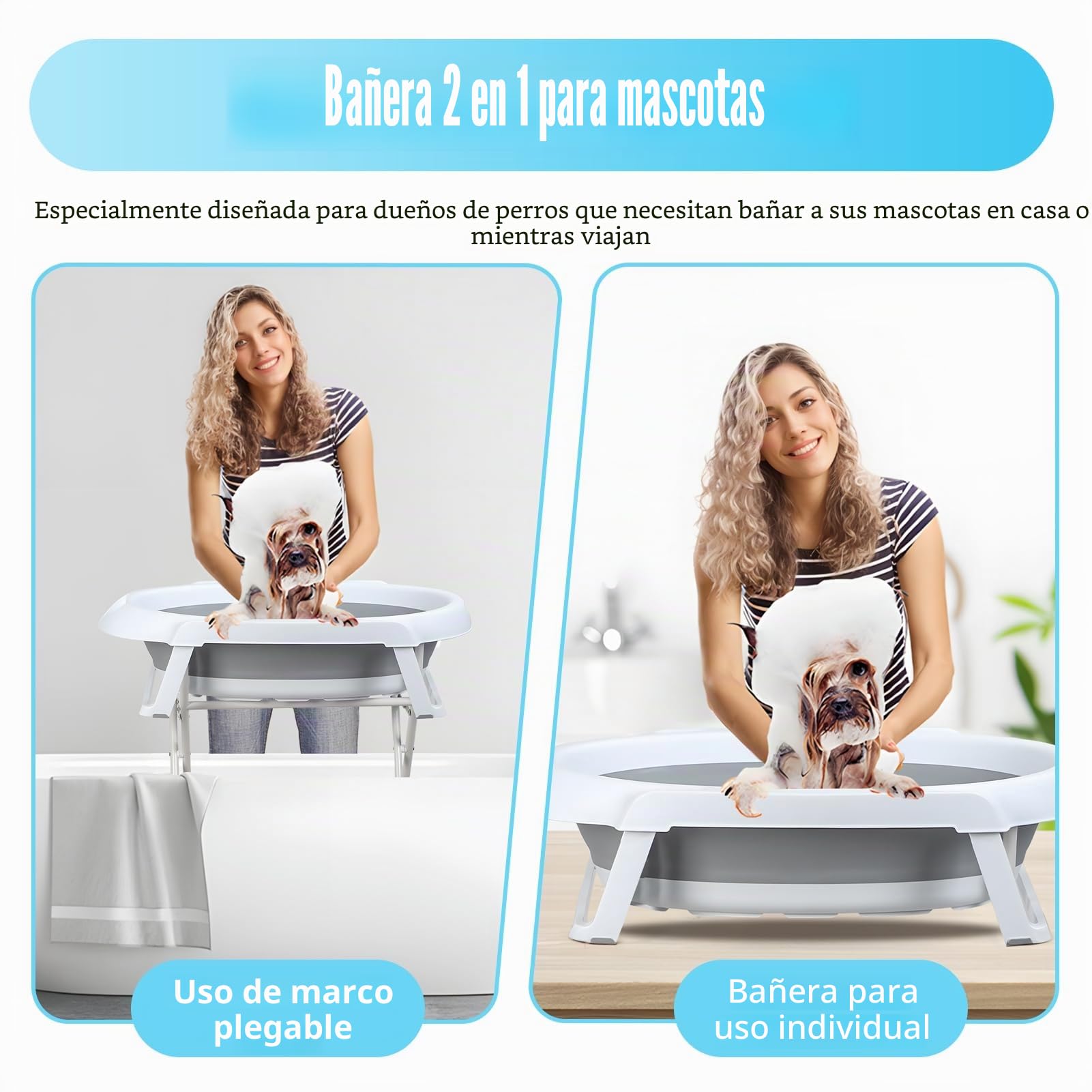 Estación de baño elevada plegable para mascotas, bañera elevada portátil para perros y gatos pequeños con manguera de drenaje y estante de almacenamiento, bañera de plástico de tamaño