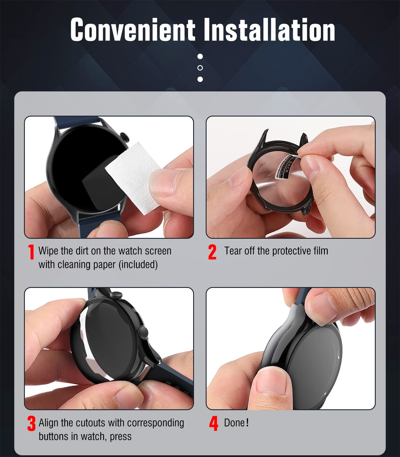 MoKo Zestaw 3 szt. etui kompatybilne z Amazfit GTR 3/GTR 3 Pro z ochraniaczem ekranu ze szkła hartowanego, pełne pokrycie, odporne na zarysowania etui ochronne do zegarka, czarny/czarny