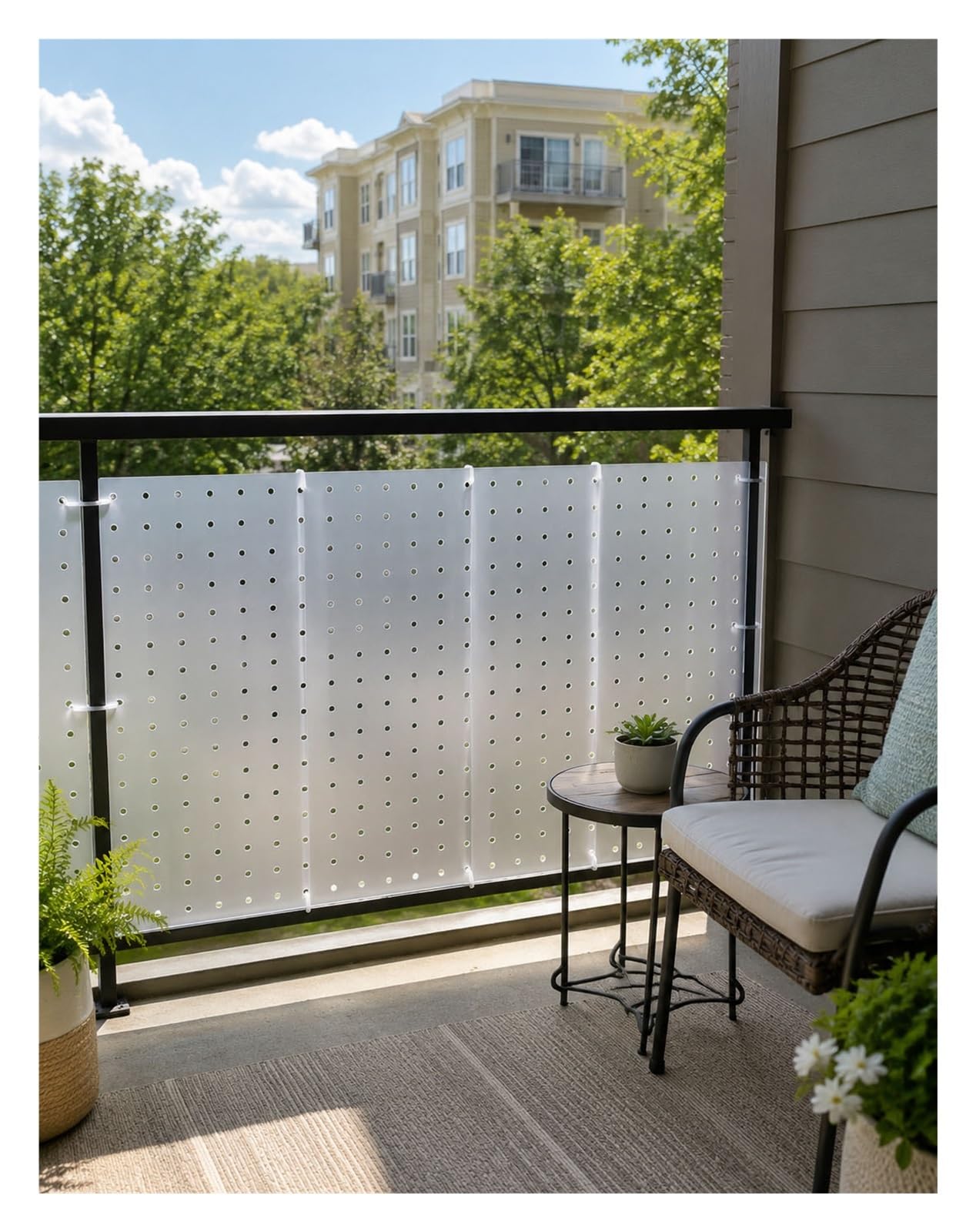 Balcony Privacy Screen Panel,Semi-Opaque Perforated Railing Cover with Zip Ties,Cut-to-Fit Outdoor Privacy Sheet for Patio Porch Deck Window Guard Garden Fence