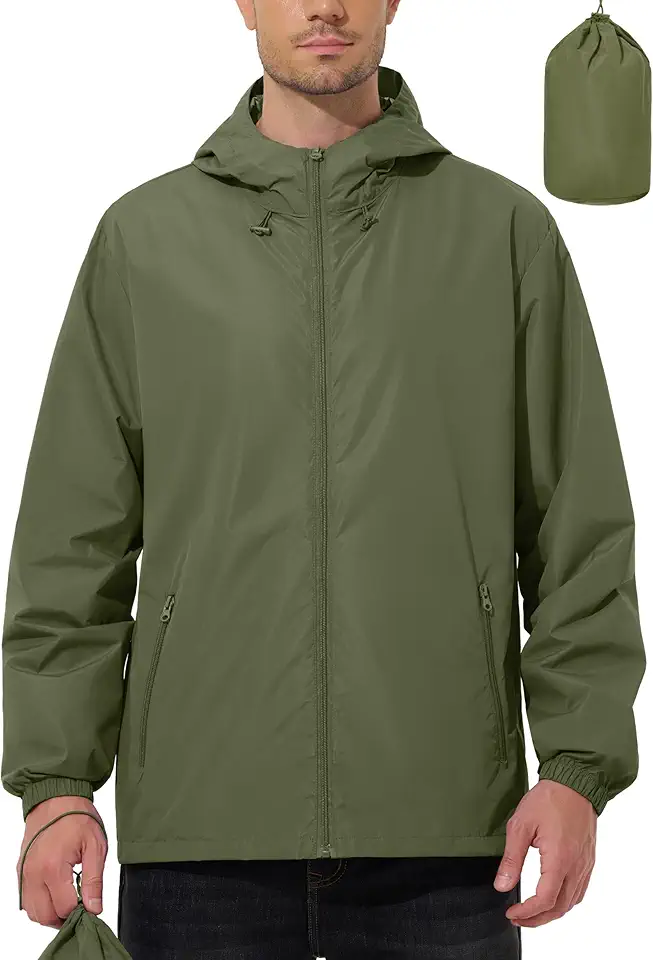 Mens Rain Jacket Lightweight Windbreaker Waterproof Raincoat Cycling Running Hiking Gear Hood Packable