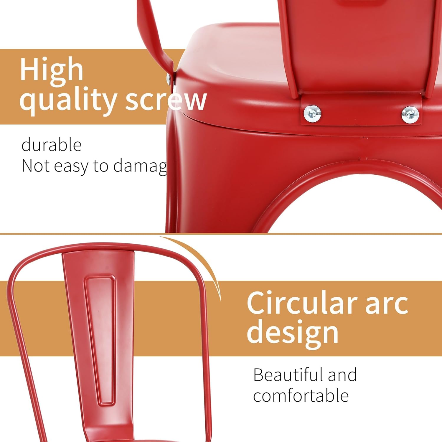 Metal Chairs Set of 4, Stackable Metal Patio Chairs 18 Inch Seat Height, Indoor/Outdoor Tolix Side Chair with Back, 330LBS Weight Capacity, Chic Kitchen Dining Chairs, Red