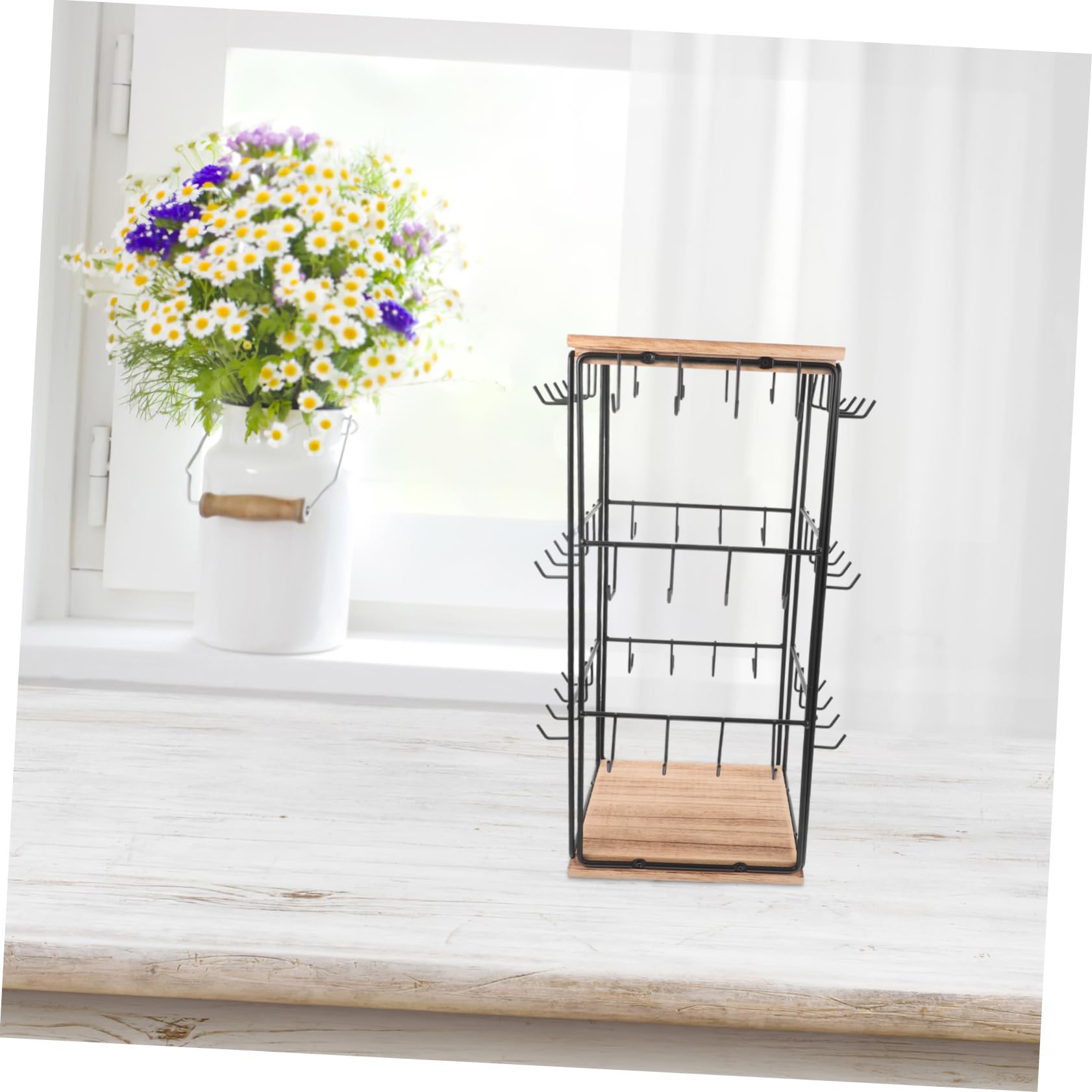 Espositore Organizzatore Multifunzionale Design Rotante a 360° in Legno Marrone per Orecchini per Gioielli e Anelli per Decorazione Casa e Vanity
