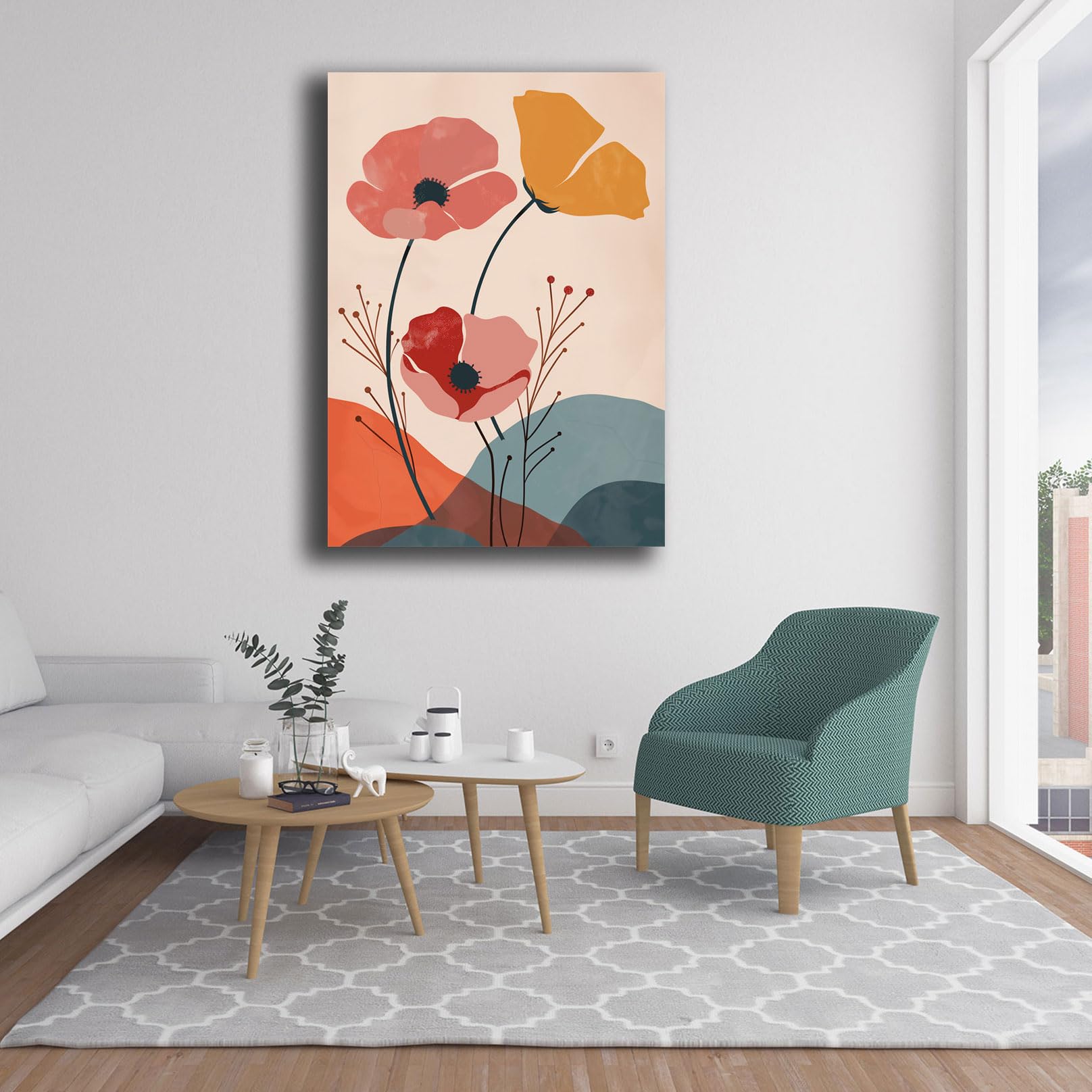 Quadro Moderno su Tela Stampa Artistica Floreale Astratta Fiori Decorazione da Parete per Soggiorno, Camera da Letto e Ufficio Design Fiore Minimal Contemporaneo (16, 50x70 cm, Canvas intelaiato)