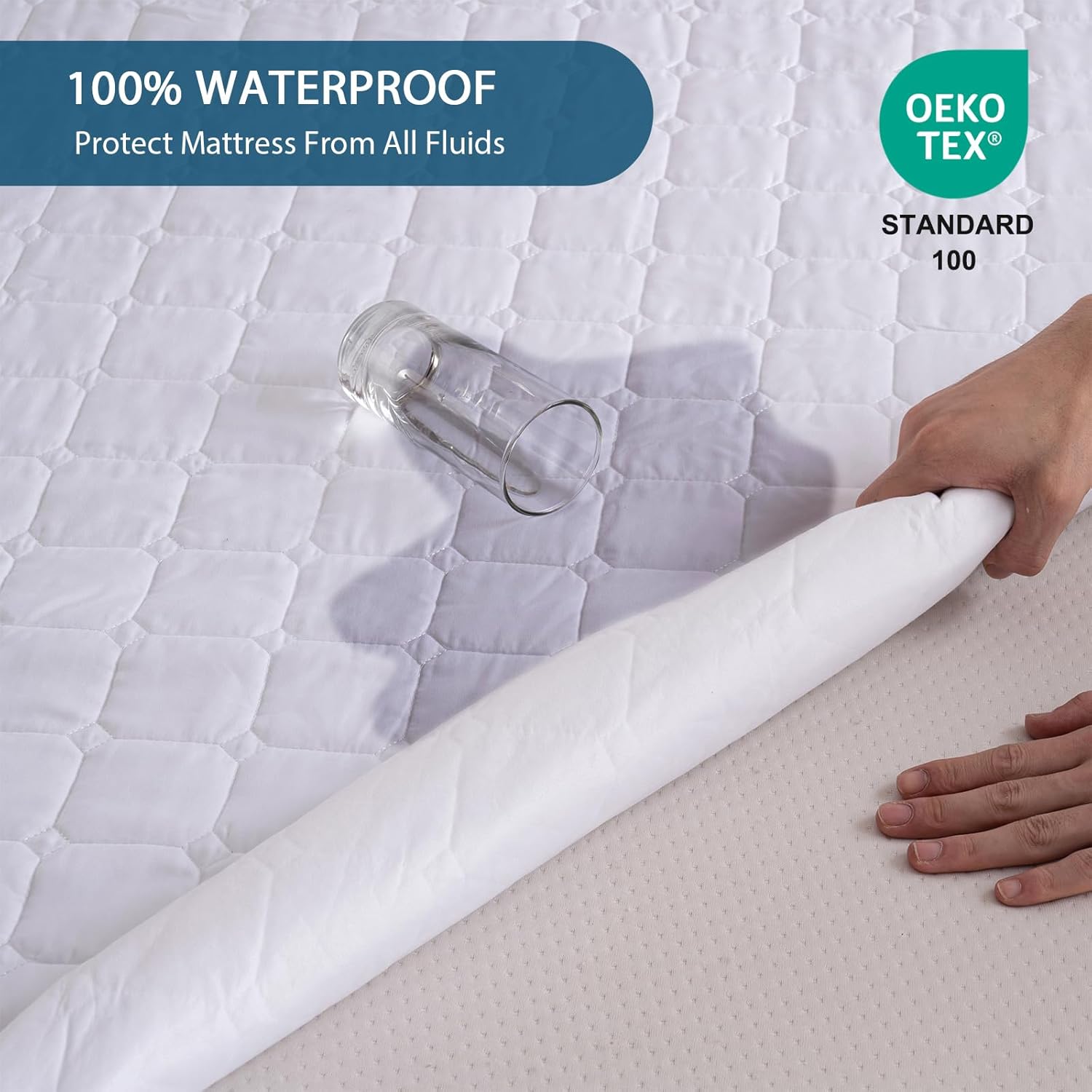 Noiseless Waterproof Mattress Protector, California King Size Bed Mattress Cover with Deep Pocket 6"-18" Depth, Soft Breathable Anti-Slip Mattress Cover Machine Washable for Home, (White)