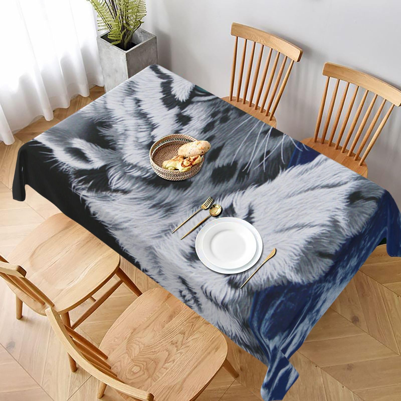 BNVSADC Little Tiger in Space Printed Rectangle Tablecloth 228x152 CM, Water Resistant Polyester Table Cloth Decorative Fabric Table Covers for Kitchen Dining Table Parties Camping
