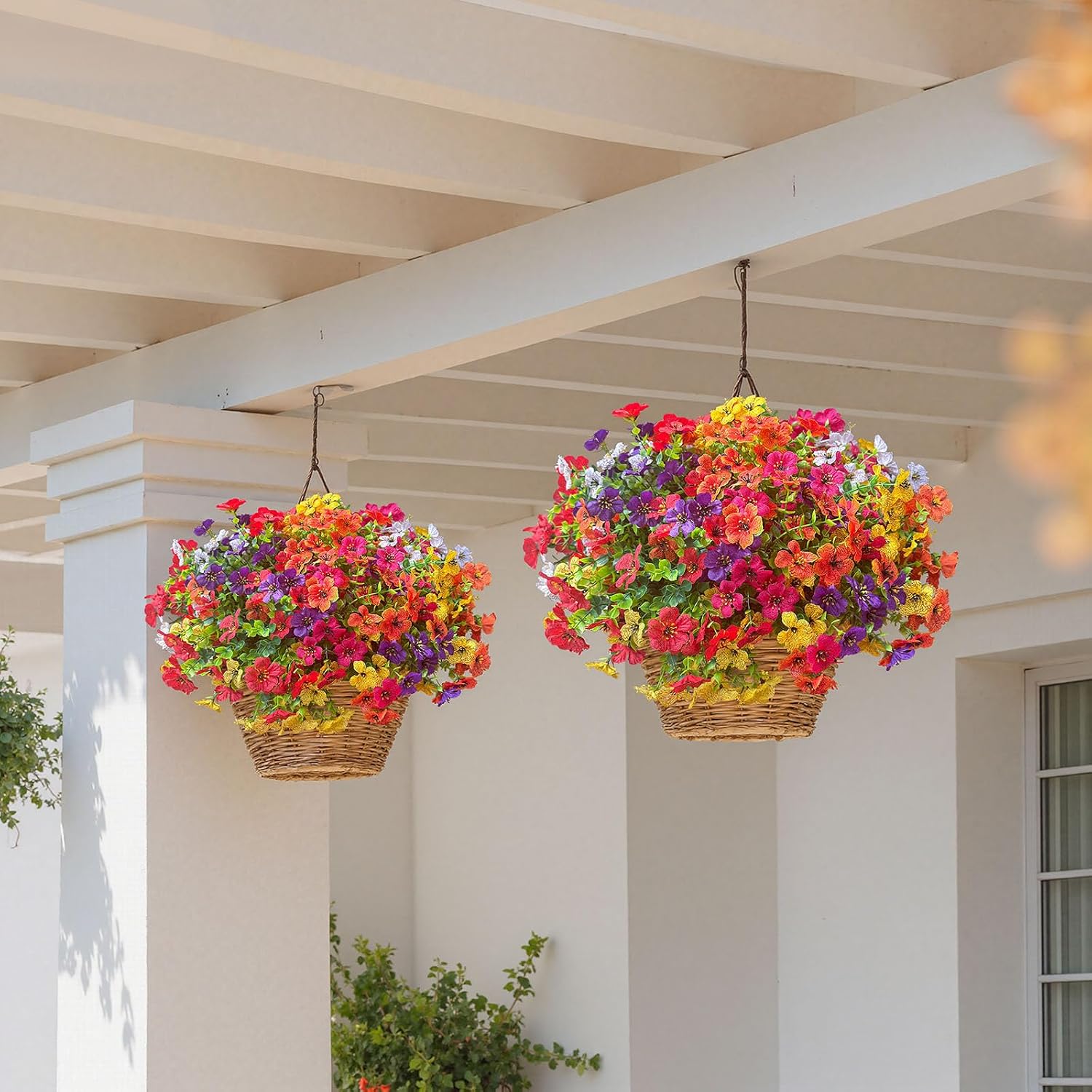 Artificial Flowers for Outdoors Indoors Fake Daisy Flowers Plants for Outside Multicolour 12 Bundles Garden Home Decoration for Patio Porch Window Box Home Wedding Farmhouse Outside Hanging