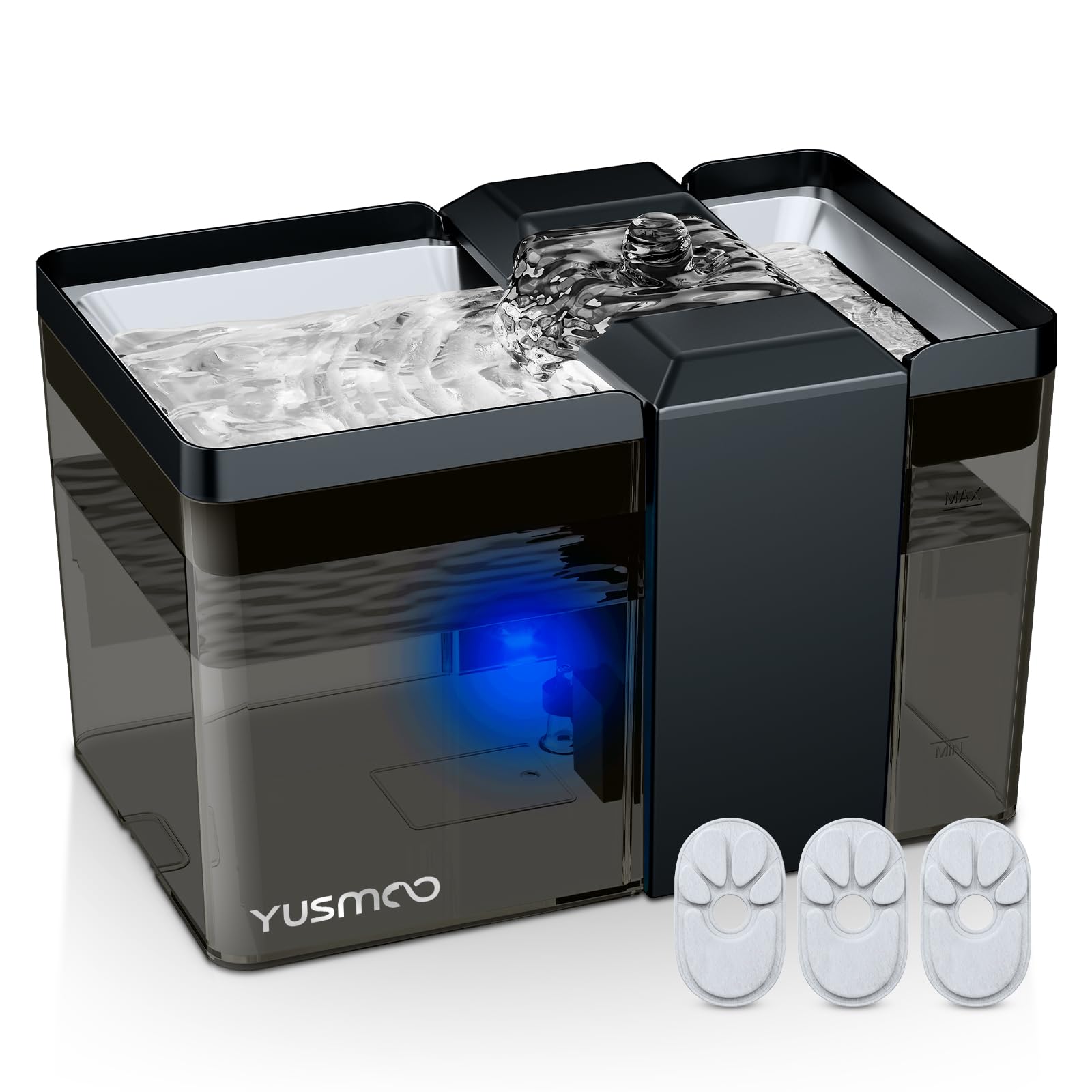 Automatic Cat Water Fountain, 2.2L/74oz Pet Fountain with 304 Stainless Steel Drinking Top, Ultra-Quiet Pump, Triple Filtration & LED Water Level Alert, BPA-Free Plastic for Cats and Small Dogs